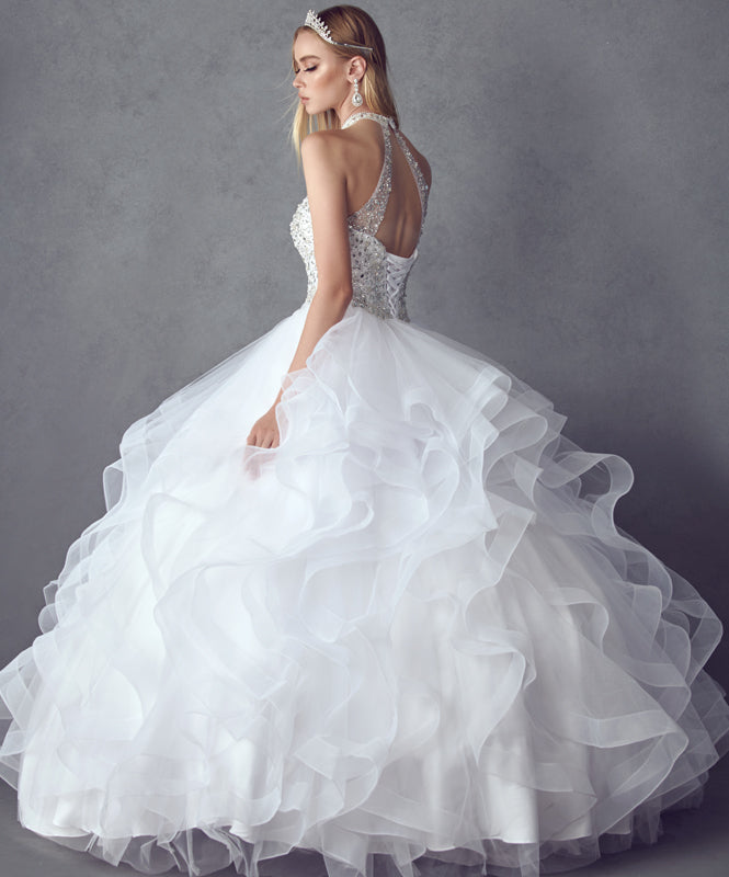 Crystal Beading On A Flounced Tulle Long Quinceanera Dress JT1420