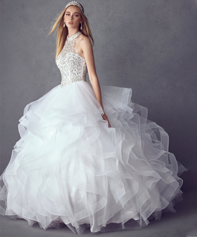 Crystal Beading On A Flounced Tulle Long Quinceanera Dress JT1420