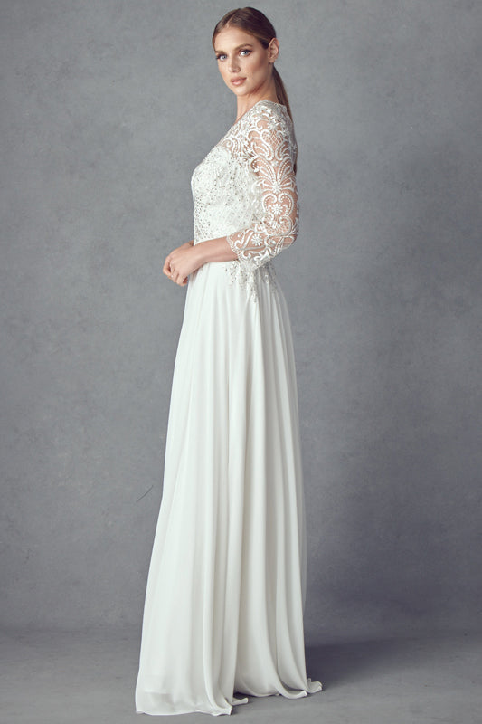 Embroidered Lace Beaded Bodice Long Mother Of The Bride Dress JTM11 Sale