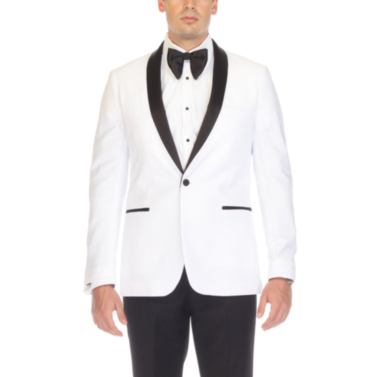 Men's White & Black Shawl Lapel Tuxedo – Slim Fit 2 Piece Suit | Ferrecci Reno