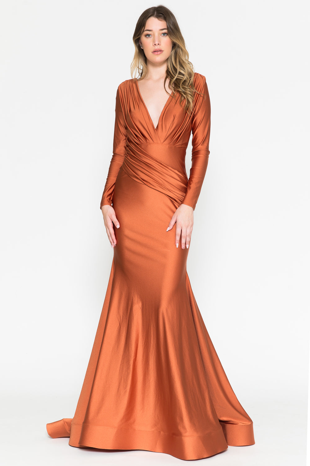 Regal Refined V-Neck Long Sleeve Mermaid Gown for Mother of the Bride - AC381
