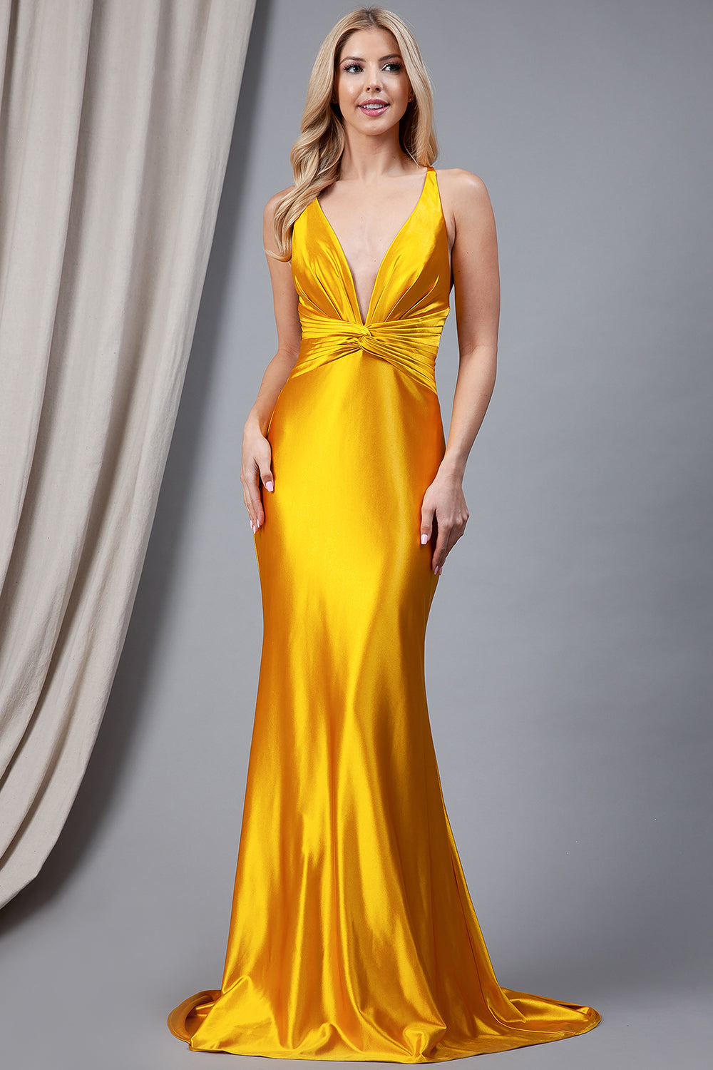 Satin Open Criss Cross Back Long Prom Dress AC5039