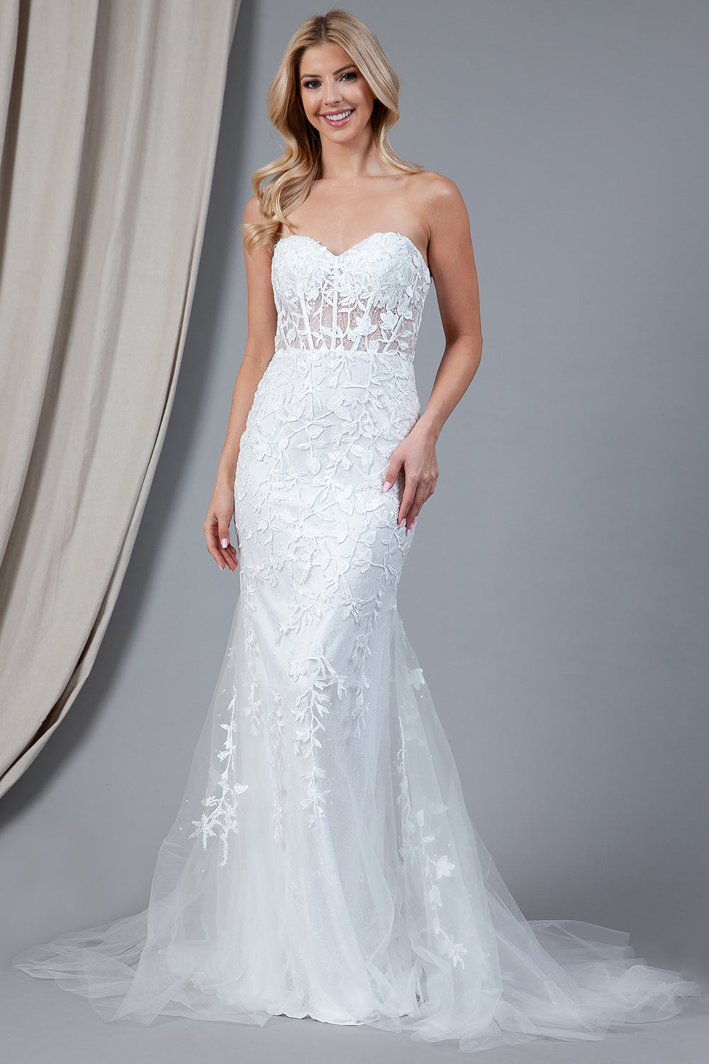 Mermaid Strapless Embroidered Lace Long Prom Dress AC7024
