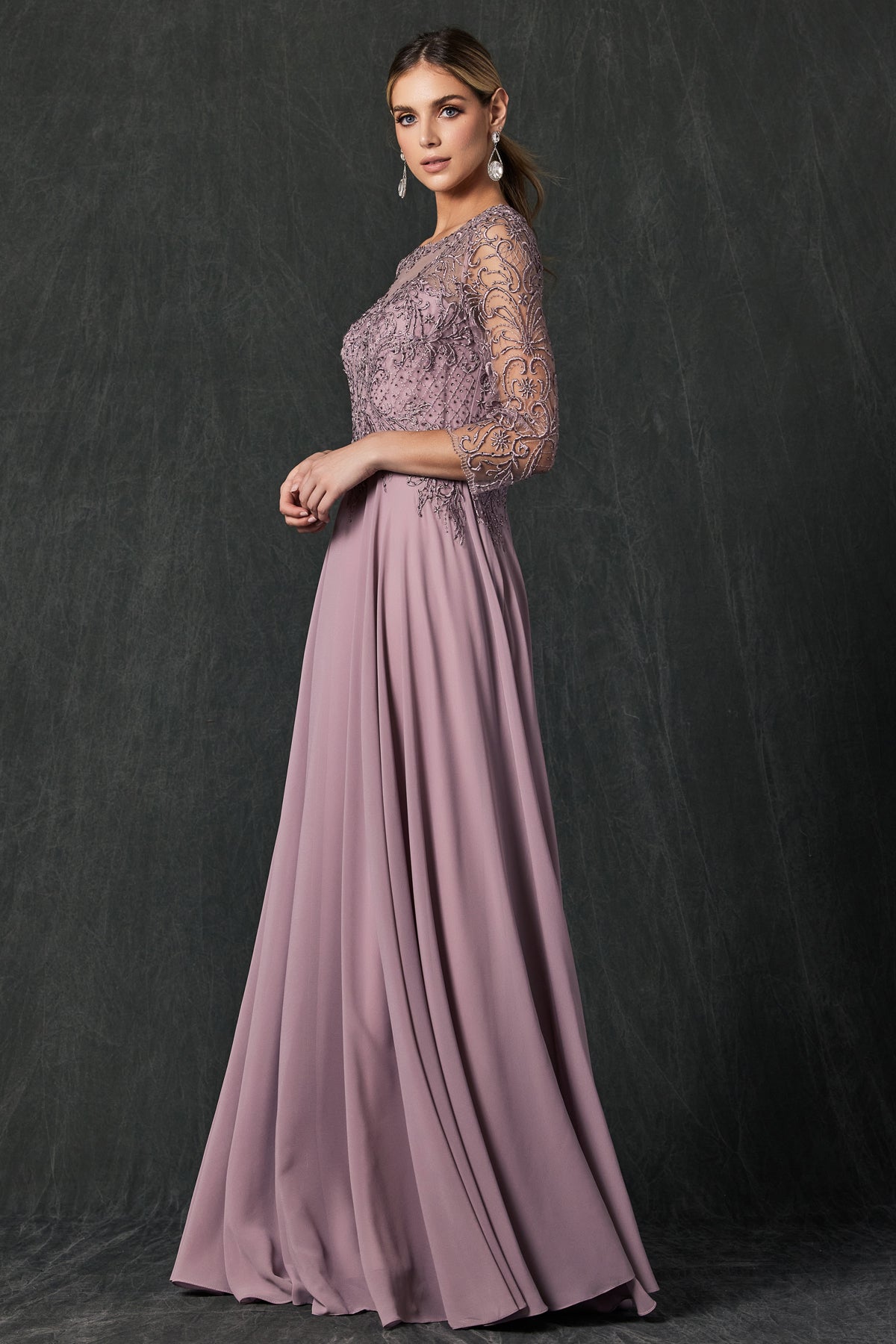 Embroidered Lace Beaded Bodice Long Mother Of The Bride Dress JTM11 Sale