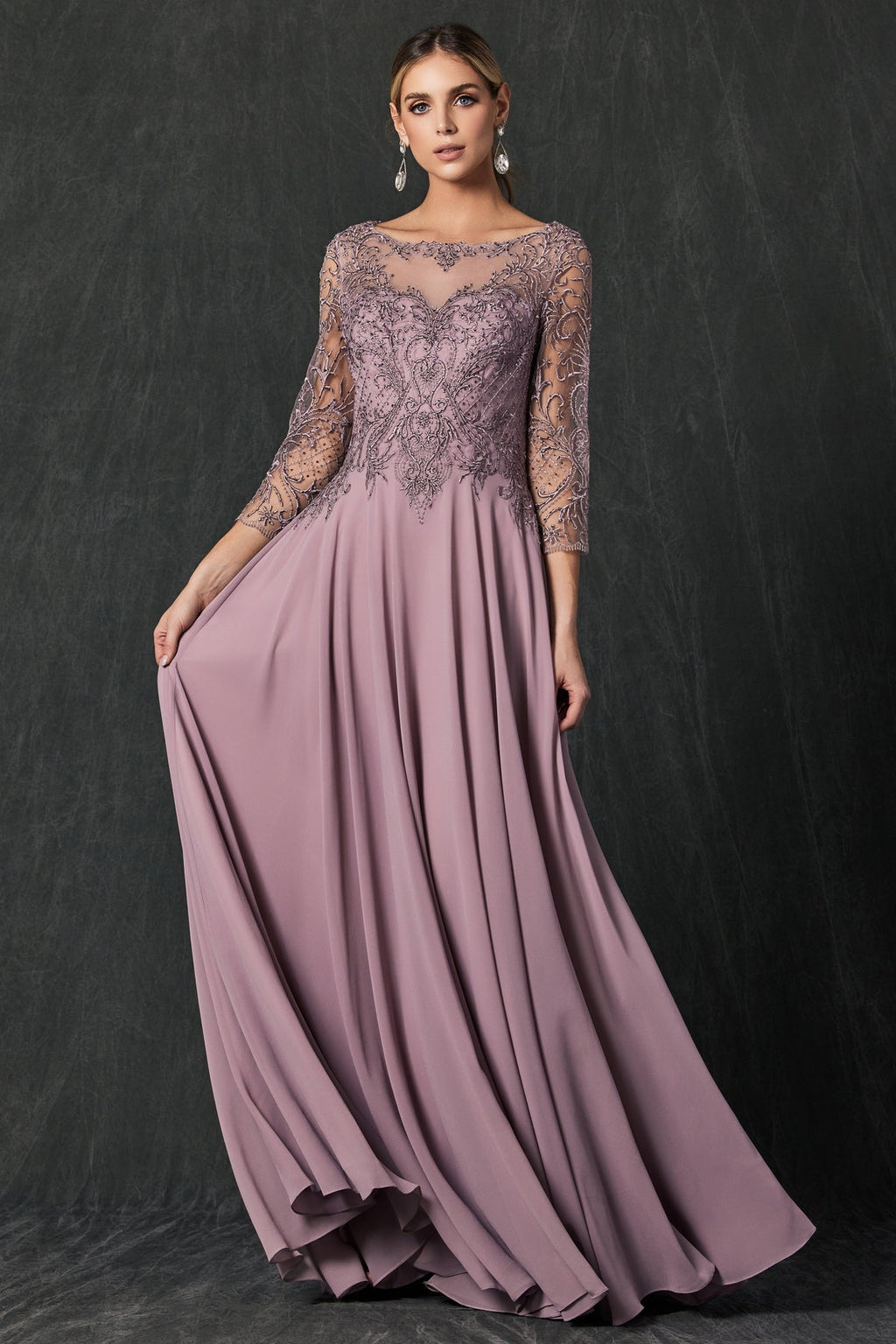 Embroidered Lace Beaded Bodice Long Mother Of The Bride Dress JTM11 Sale