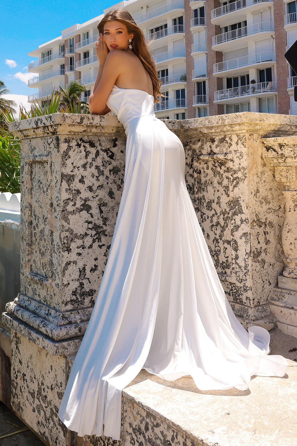 Sleeveless Festive Floor Length Gown w/ V-Neckline & Elegant Hip Cape AC3013