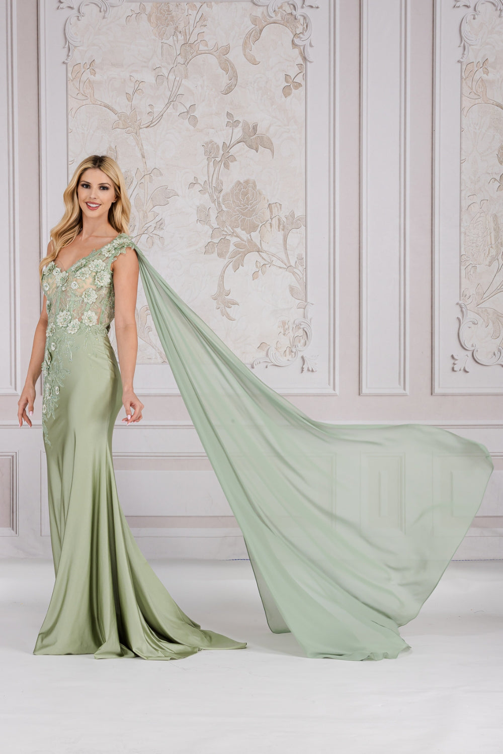 Strap One Shoulder 3D Floral Applique Mermaid Long Evening & Prom Dress AC388