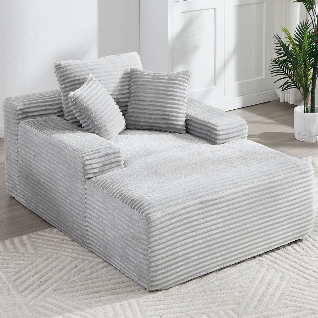 67' Chaise Lounge Chair 9.9'' Wide Armrest Indoor Corduroy Oversized Sleeper Sofa for Living Room Deep Seat Lounge and Three Soft Pillows Convertible Boneless Sofa Bed, Light Grey,No Assembly Required
