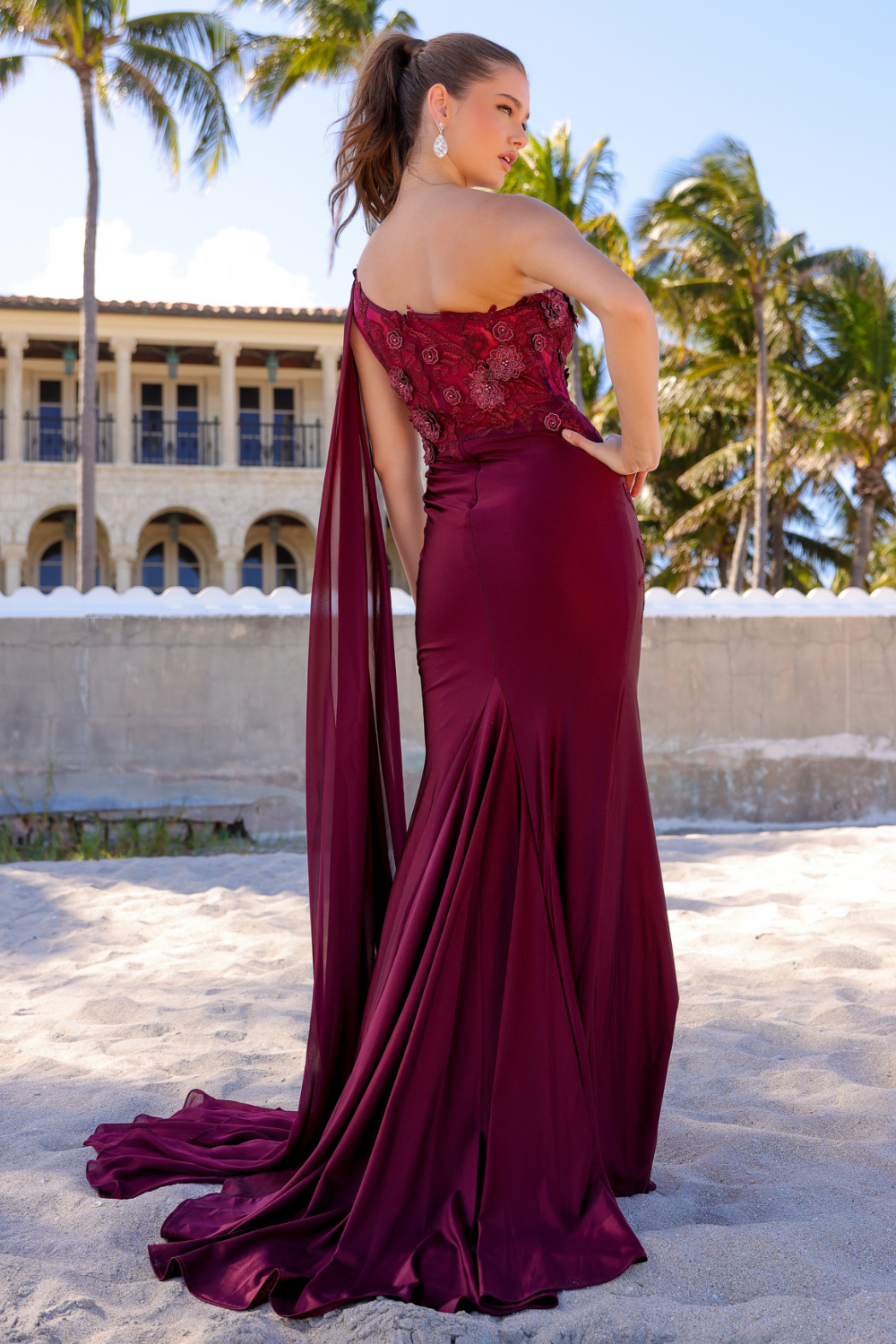 Strap One Shoulder 3D Floral Applique Mermaid Long Evening & Prom Dress AC388