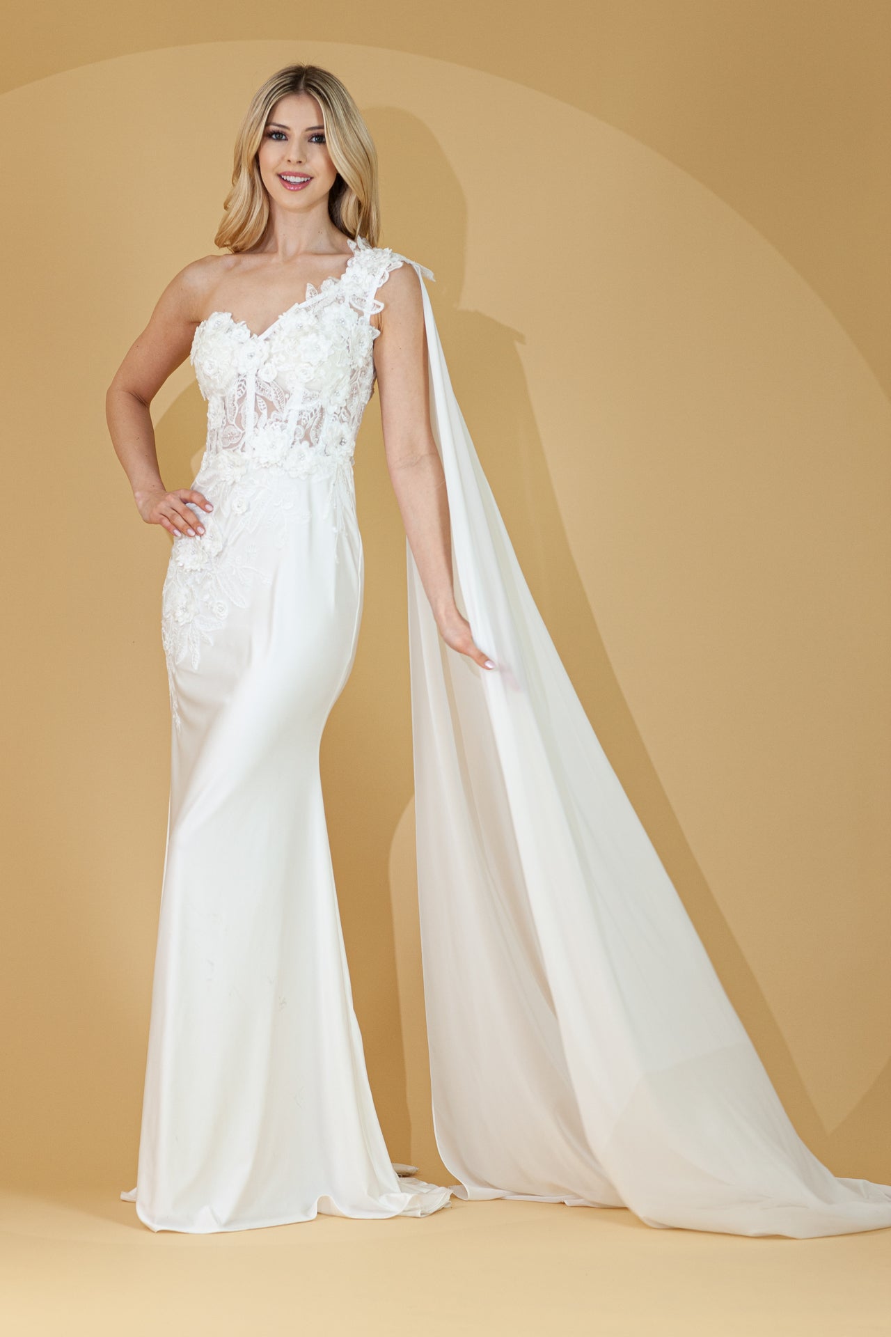 Strap One Shoulder 3D Floral Applique Mermaid Long Evening & Prom Dress AC388