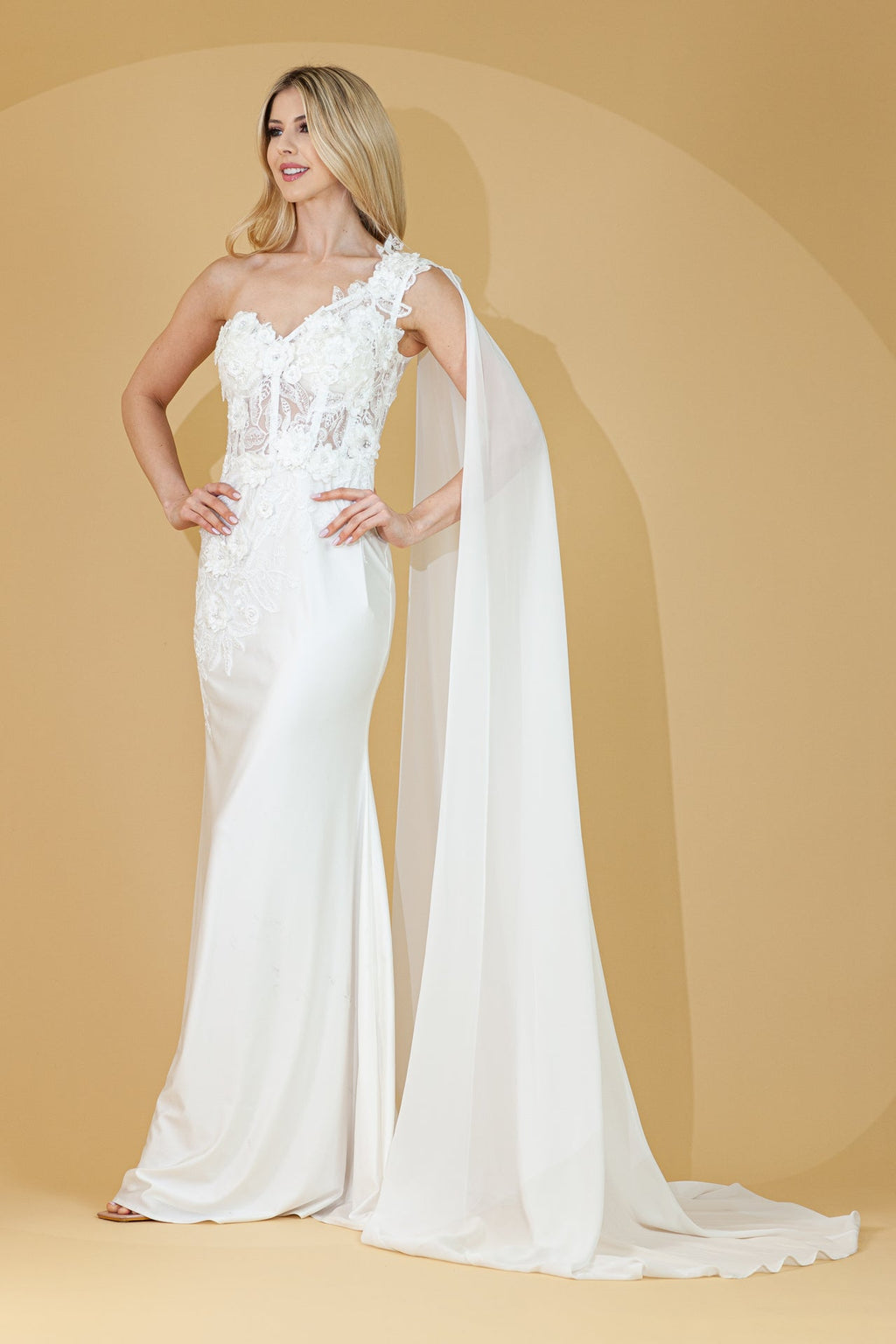 Strap One Shoulder 3D Floral Applique Mermaid Long Evening & Prom Dress AC388