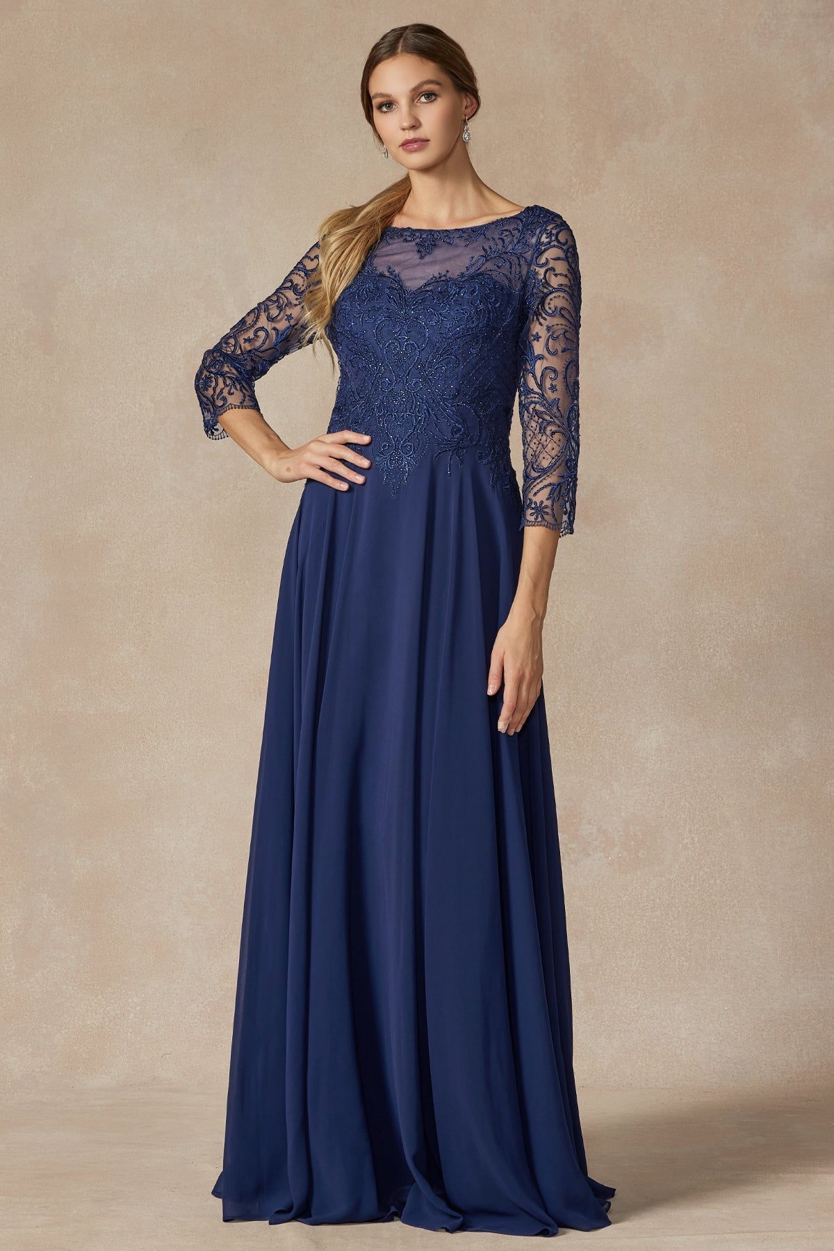 Embroidered Lace Beaded Bodice Long Mother Of The Bride Dress JTM11 Sale