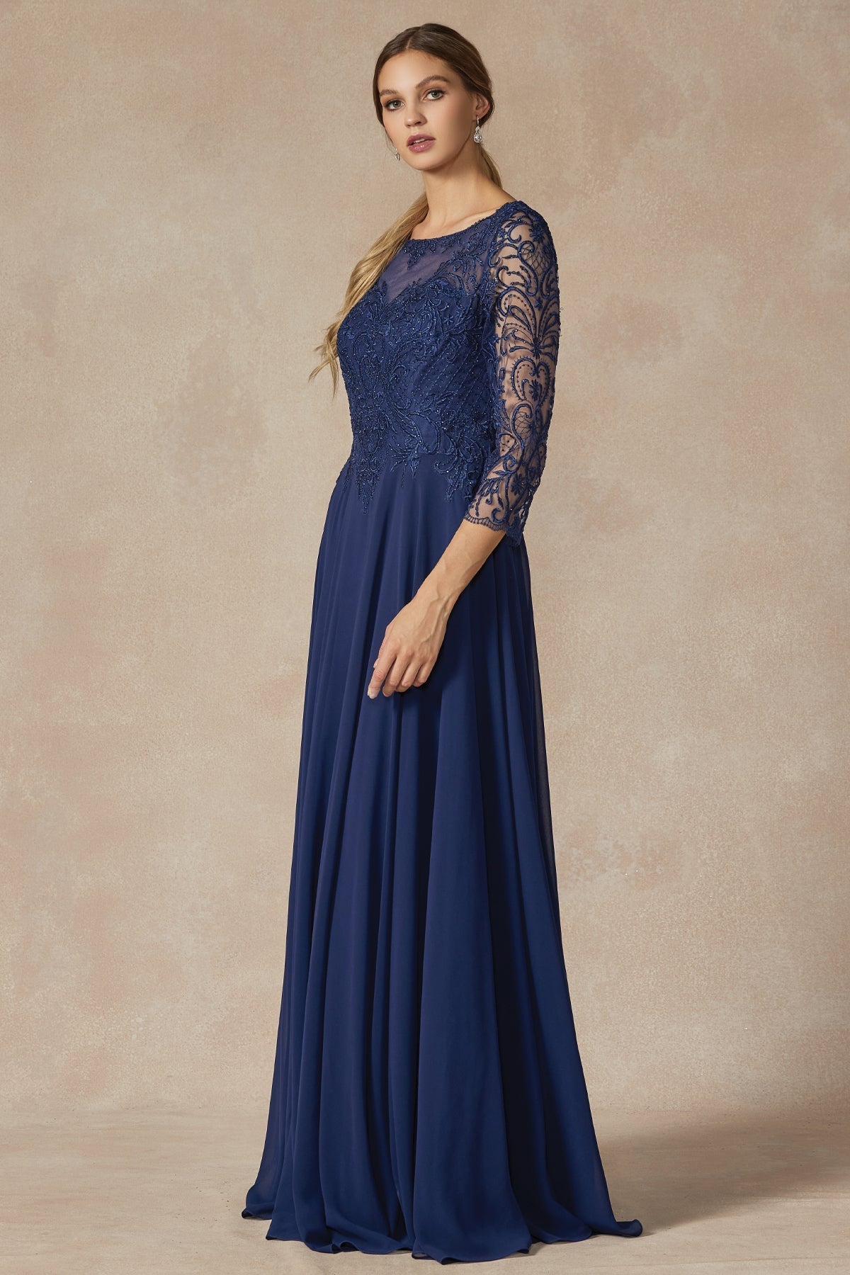 Embroidered Lace Beaded Bodice Long Mother Of The Bride Dress JTM11 Sale