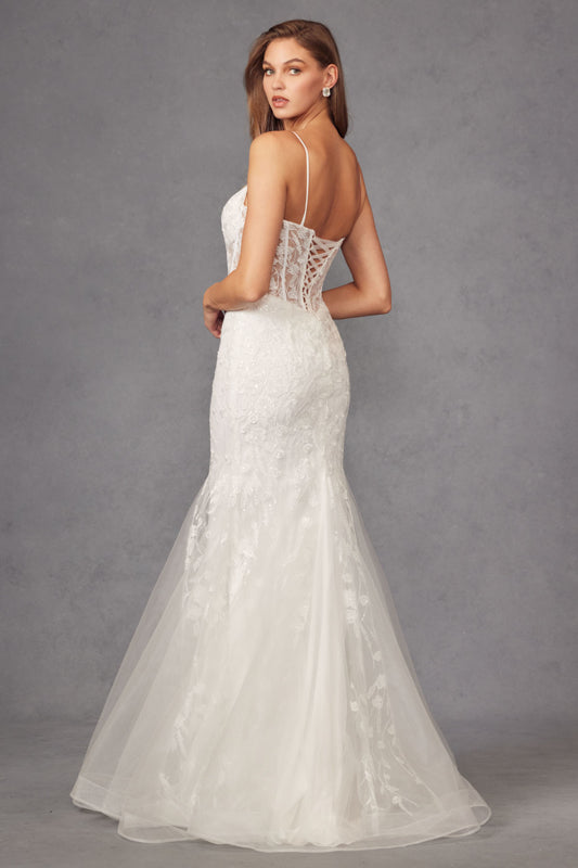 Floral Lace Embellished Maxi Wedding Gown w/ Sweetheart Neckline & Sheer Corset Bodice JTJT2441SW