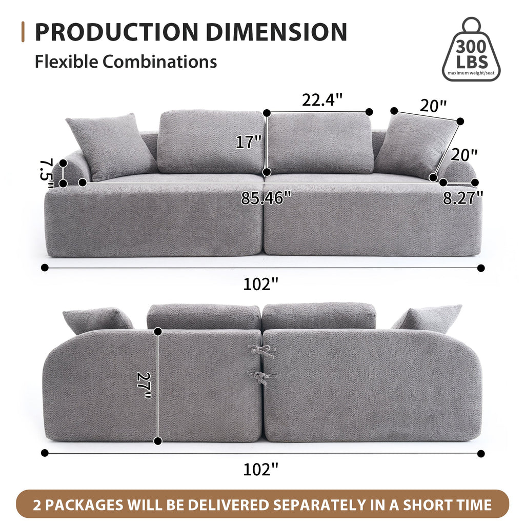 LY-024GY COMPRESSION SOFA: 4-seater combined sofa, Crochet Yarn Fabric, full sponge compression sofa,combined sofa with 4 pillows for home living/ Home Furniture/ Apartment/Office/House