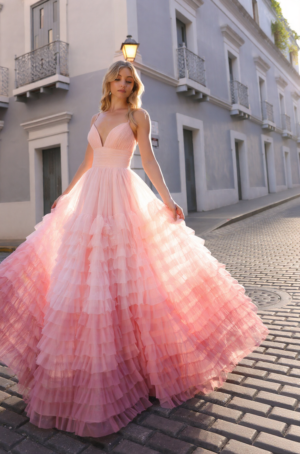 Sleeveless A-Line Graduation Dress w/ Ruffled Ombre Skirt & Pleated Waistline NX1420