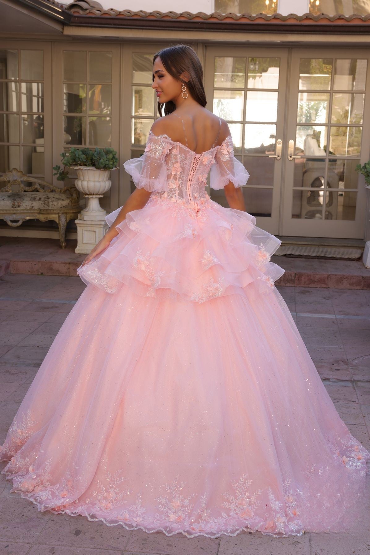 Floral Lace Embellished Long Graduation Gown w/ Detachable Skirt NXH1360