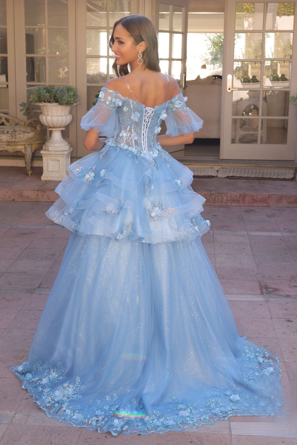 Floral Lace Embellished Long Graduation Gown w/ Detachable Skirt NXH1360