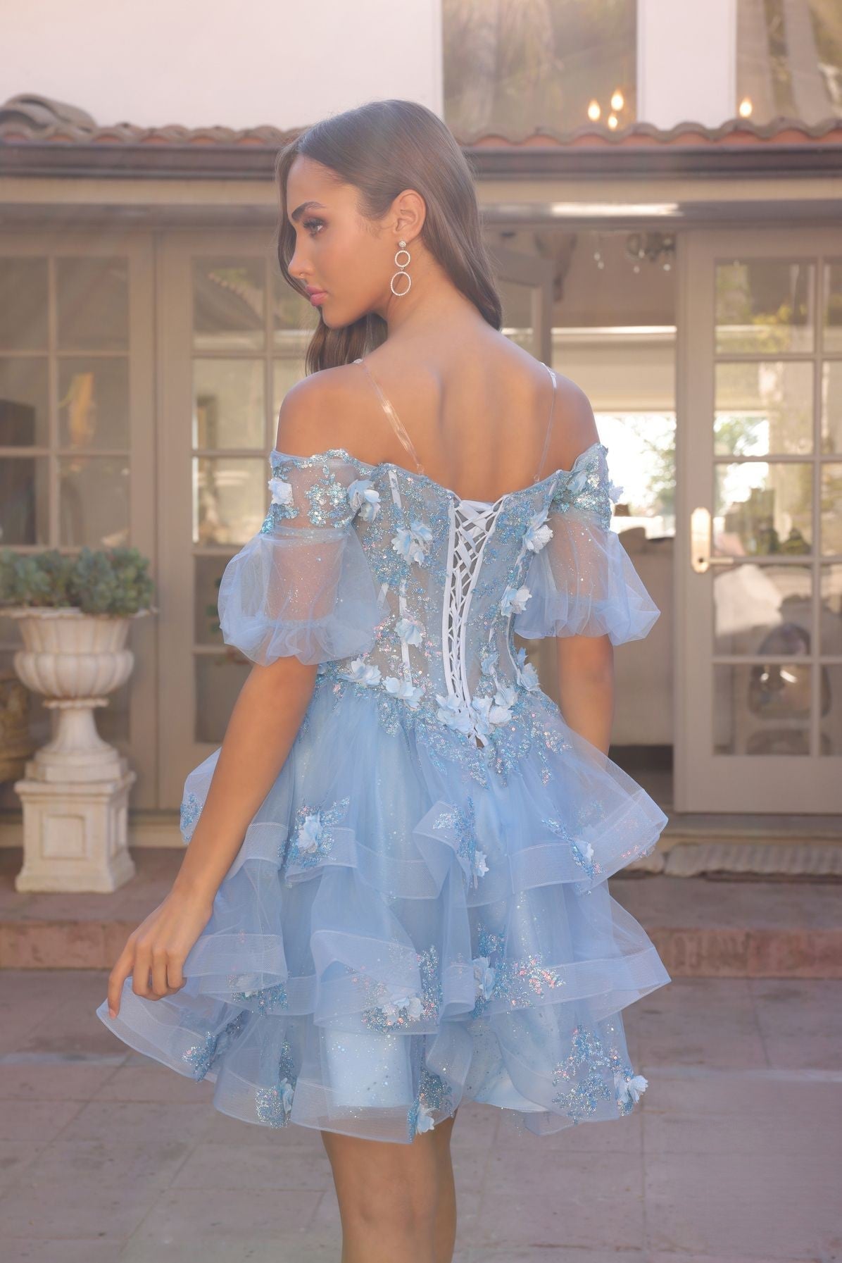 Floral Lace Embellished Long Graduation Gown w/ Detachable Skirt NXH1360