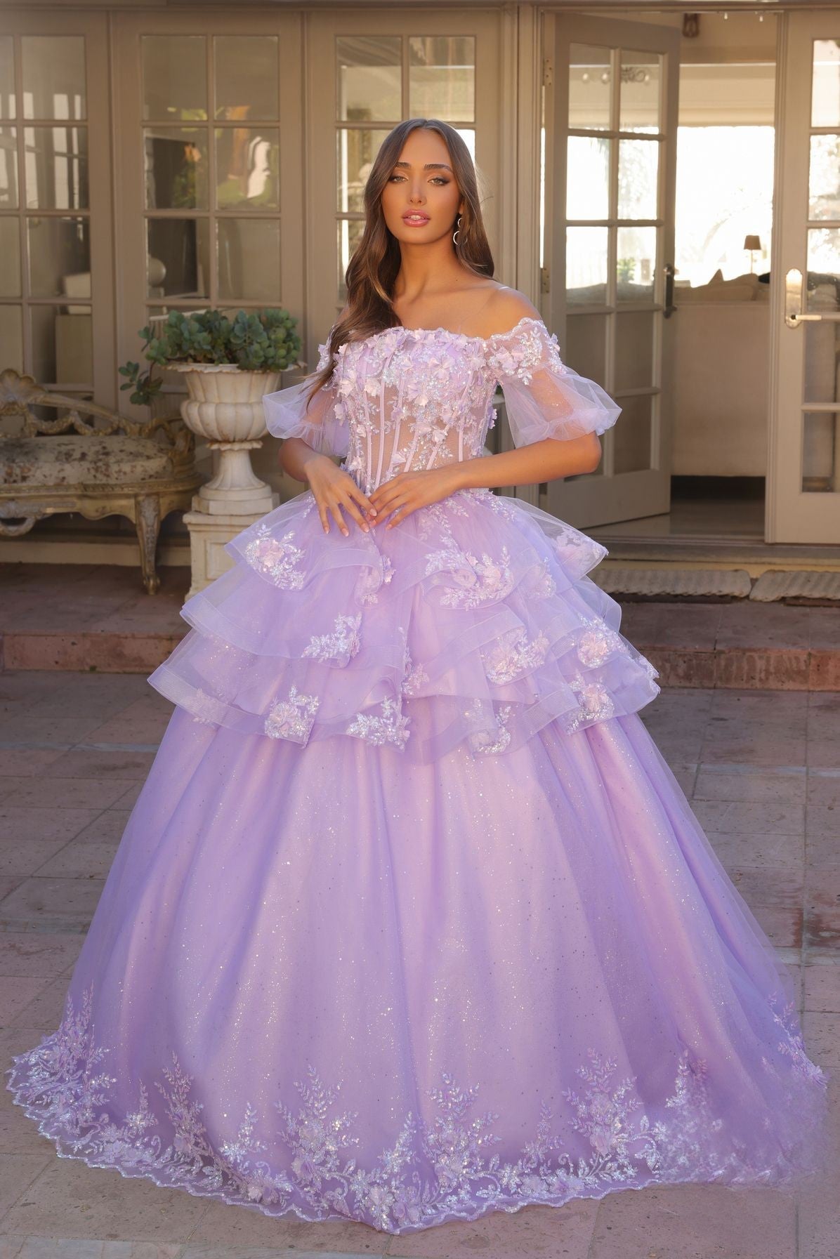 Floral Lace Embellished Long Graduation Gown w/ Detachable Skirt NXH1360