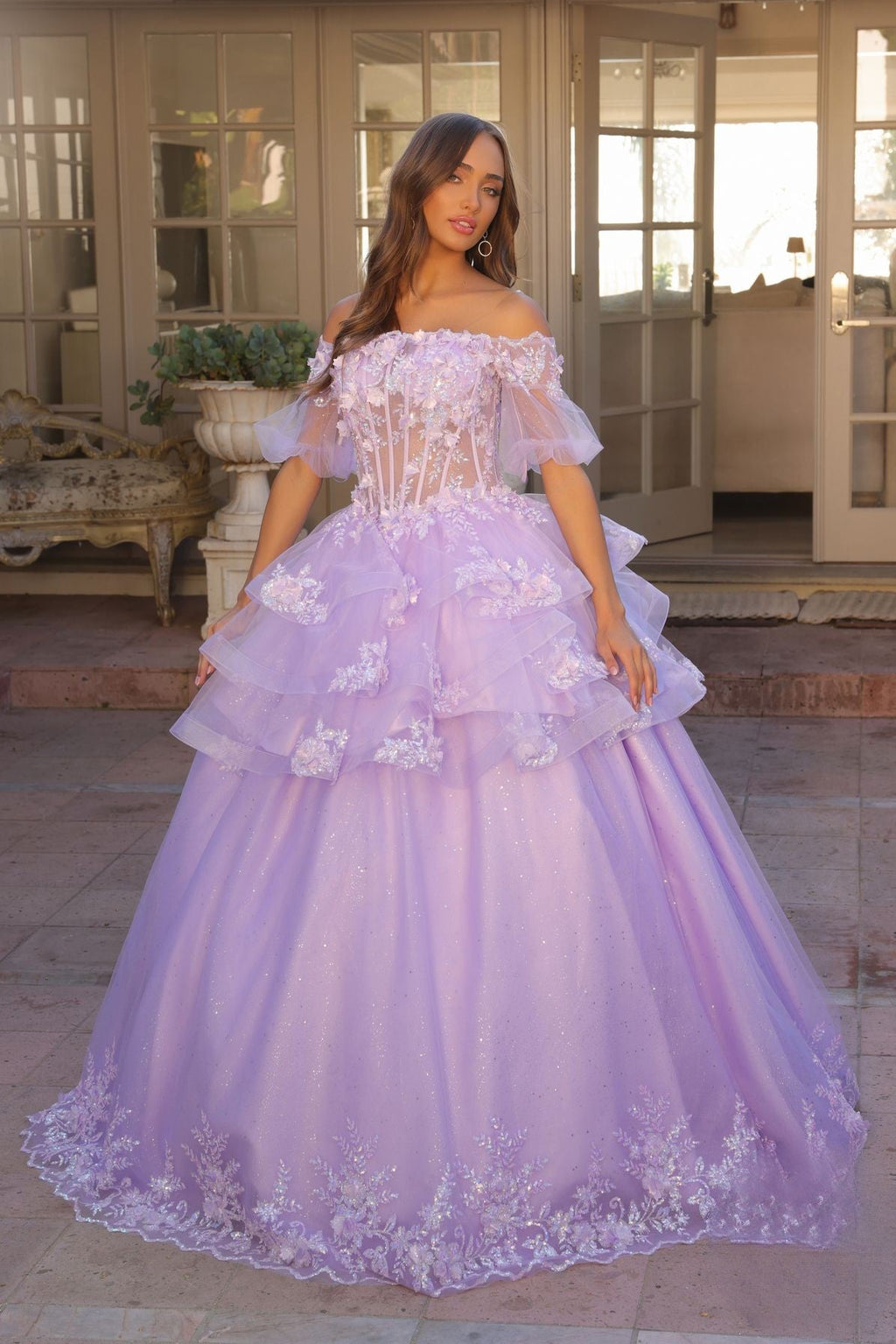 Floral Lace Embellished Long Graduation Gown w/ Detachable Skirt NXH1360