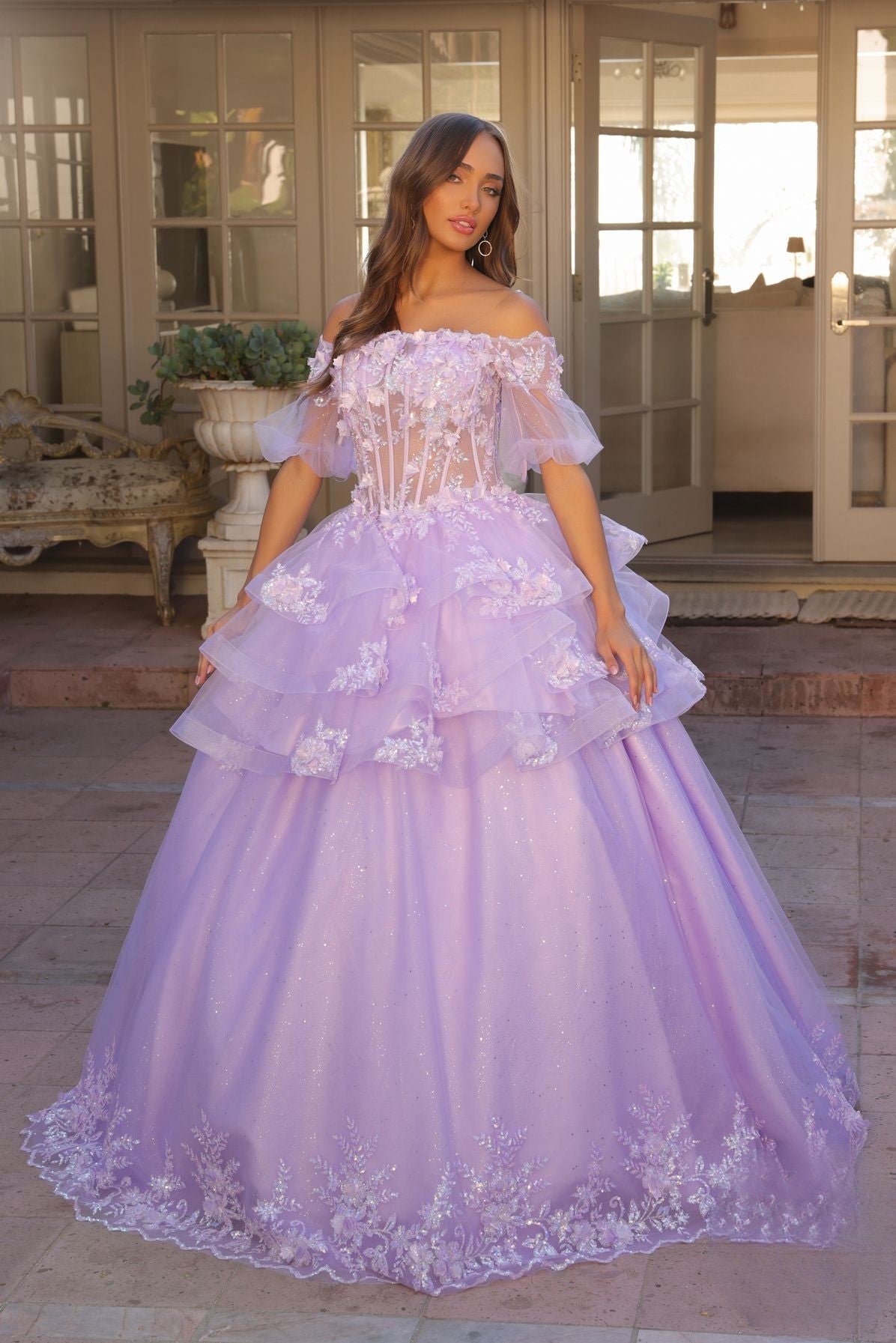Floral Lace Embellished Long Graduation Gown w/ Detachable Skirt NXH1360