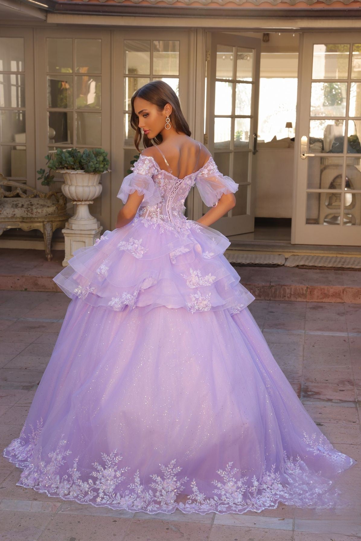Floral Lace Embellished Long Graduation Gown w/ Detachable Skirt NXH1360