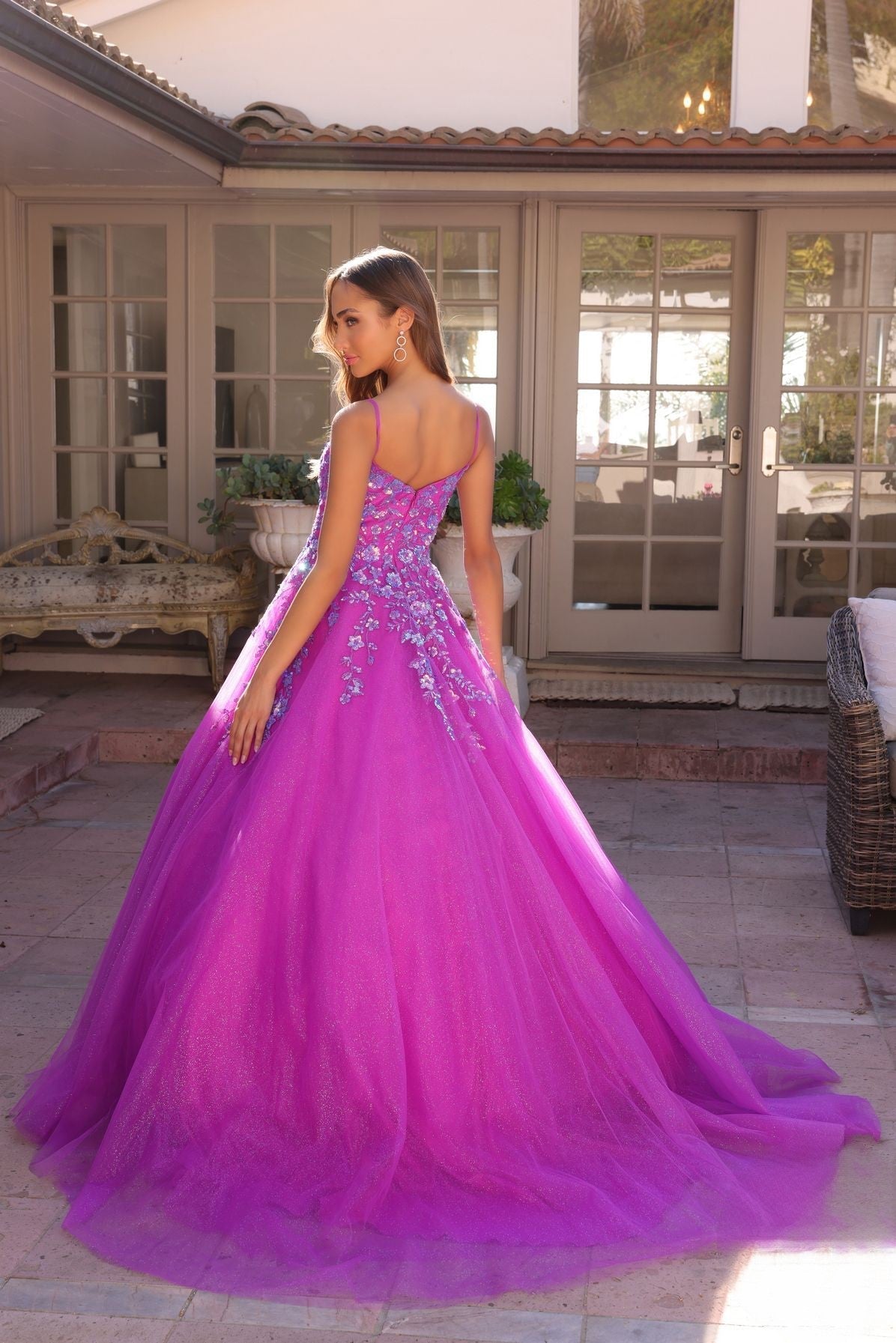 Dazzling Sequins Embellished Long Prom Dress w/ Voluminous Skirt & Spaghetti Straps NXH1464