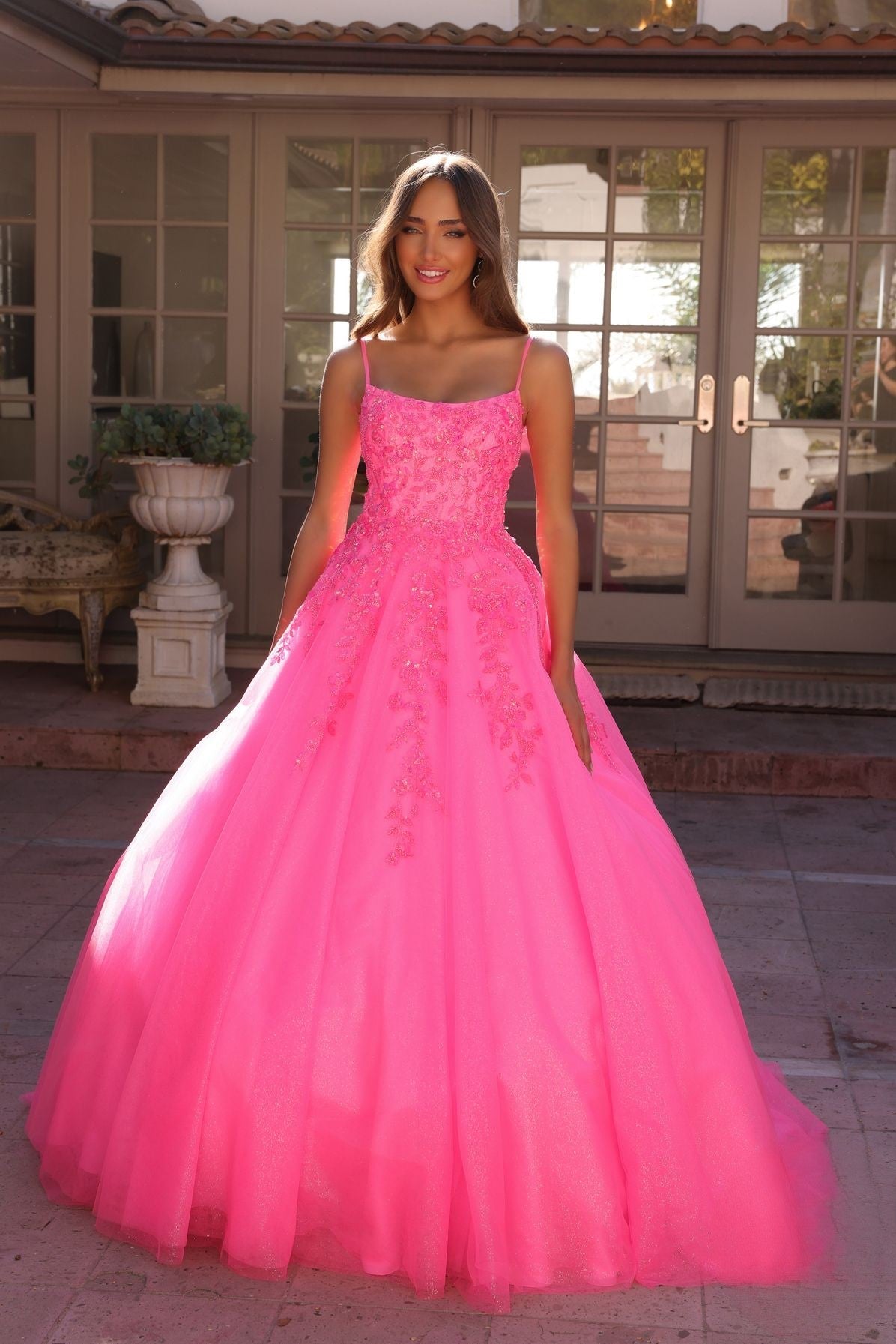 Dazzling Sequins Embellished Long Prom Dress w/ Voluminous Skirt & Spaghetti Straps NXH1464
