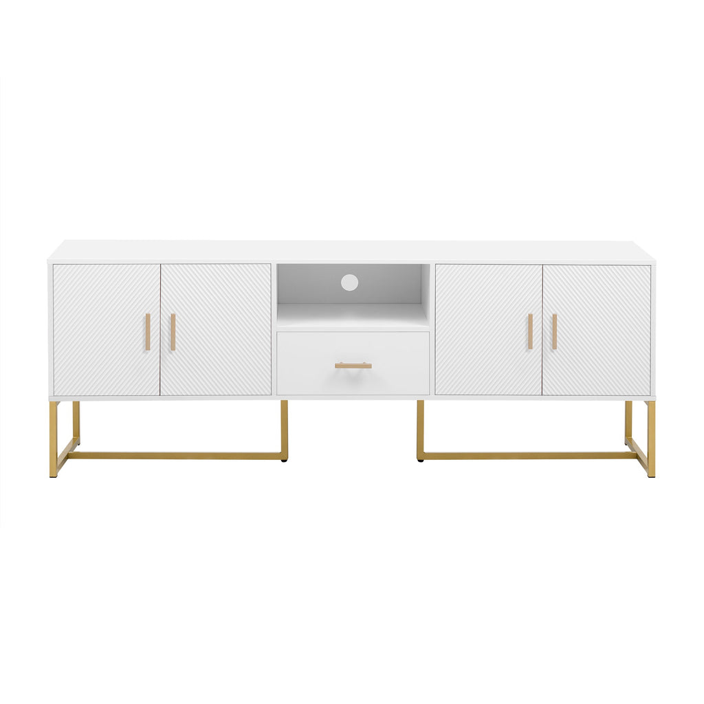 U-Can Modern TV Stand for TV up to 70 Inches,TV Cabinet with 1 Drawer, 2 Cabinets and Metal Legs, Handles and Anti-tip Device for Living room