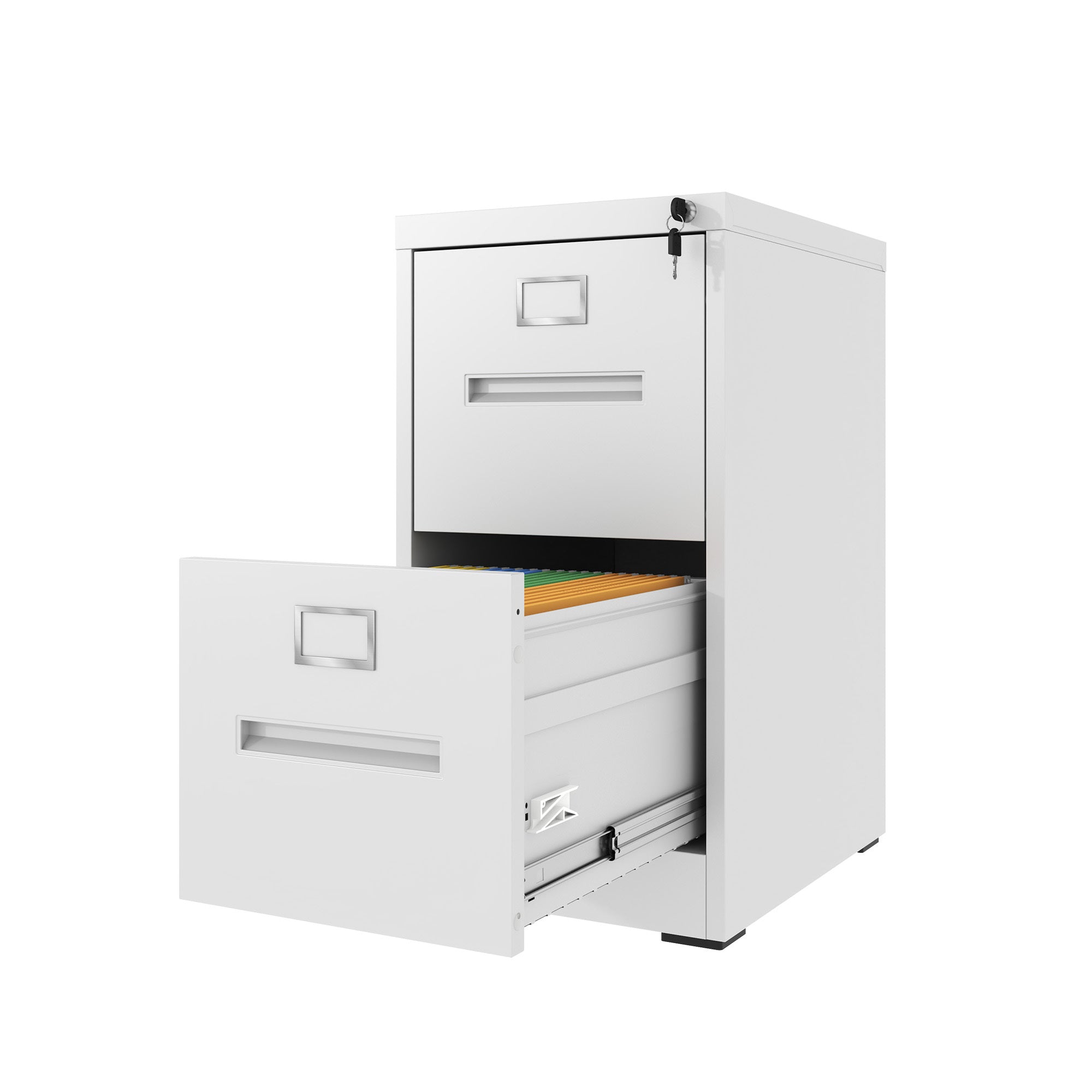 Premium 2 Drawer File Cabinet with Lock, Metal Vertical Design, A4 Legal/Letter Size, White Steel, Compact Dimensions