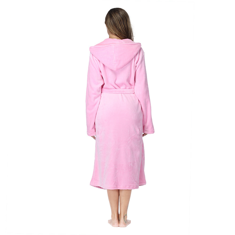 Women's Plus Size Pink Long Flannel Bathrobe