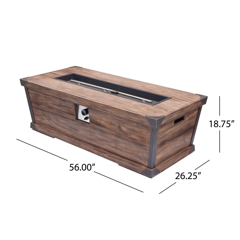 Outdoor Patio Rectangle Gas Burning Fire Pit 50, 000 Btu, Wood Pattern - Brown