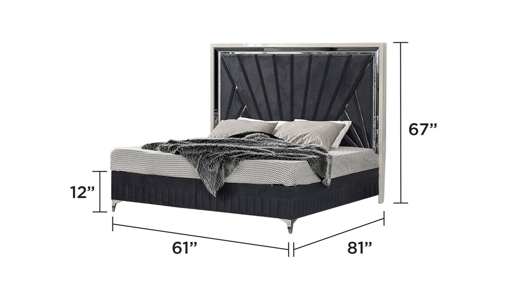 Lavita Modern & Contemporary Style 5 Pc Queen Upholstered Bedroom Set Made with Wood and Gold Accents in River Sand Grey (NJ Inventory)