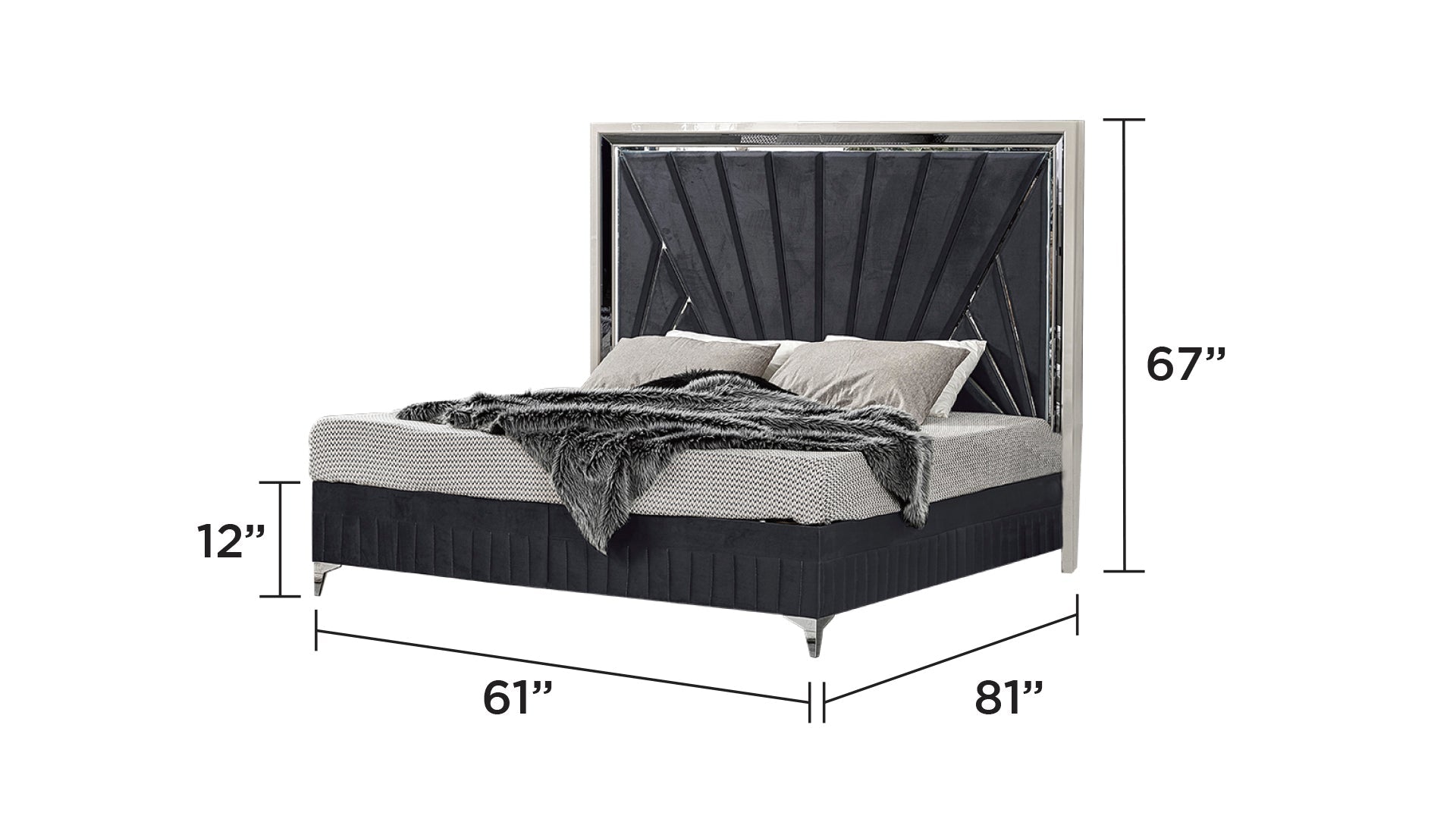 Lavita Modern & Contemporary Style 4 Pc Queen Upholstered Bedroom Set Made with Wood and Gold Accents in River Sand Grey (NJ Inventory)