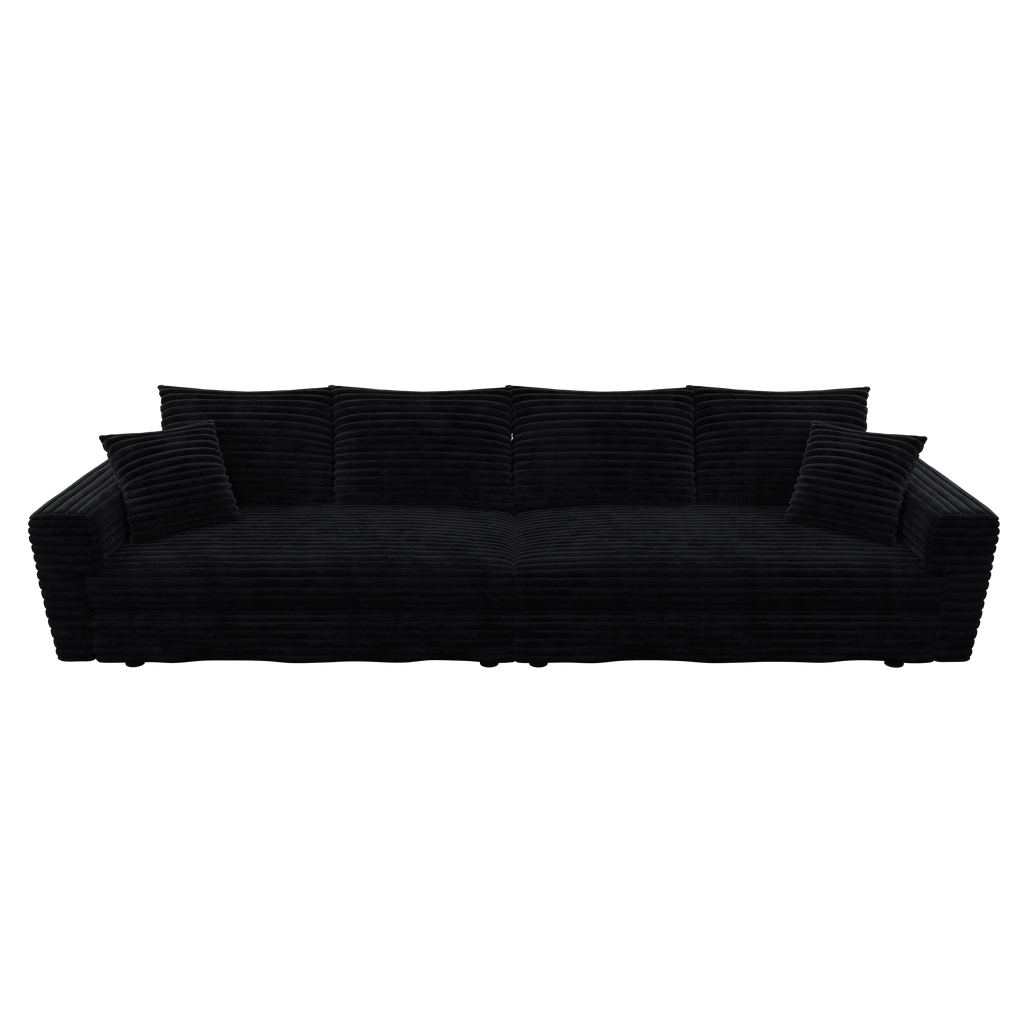 104.3 ' Plush Corduroy 4-Seat Sofa, Modern Comfy Upholstered Sofa Cloud Couch, Deep Seat Couches with Soft Pillows and 2 Ottomans, Convertible Sofa Lounge Chair, for Living Room,Apartment,Office,Black