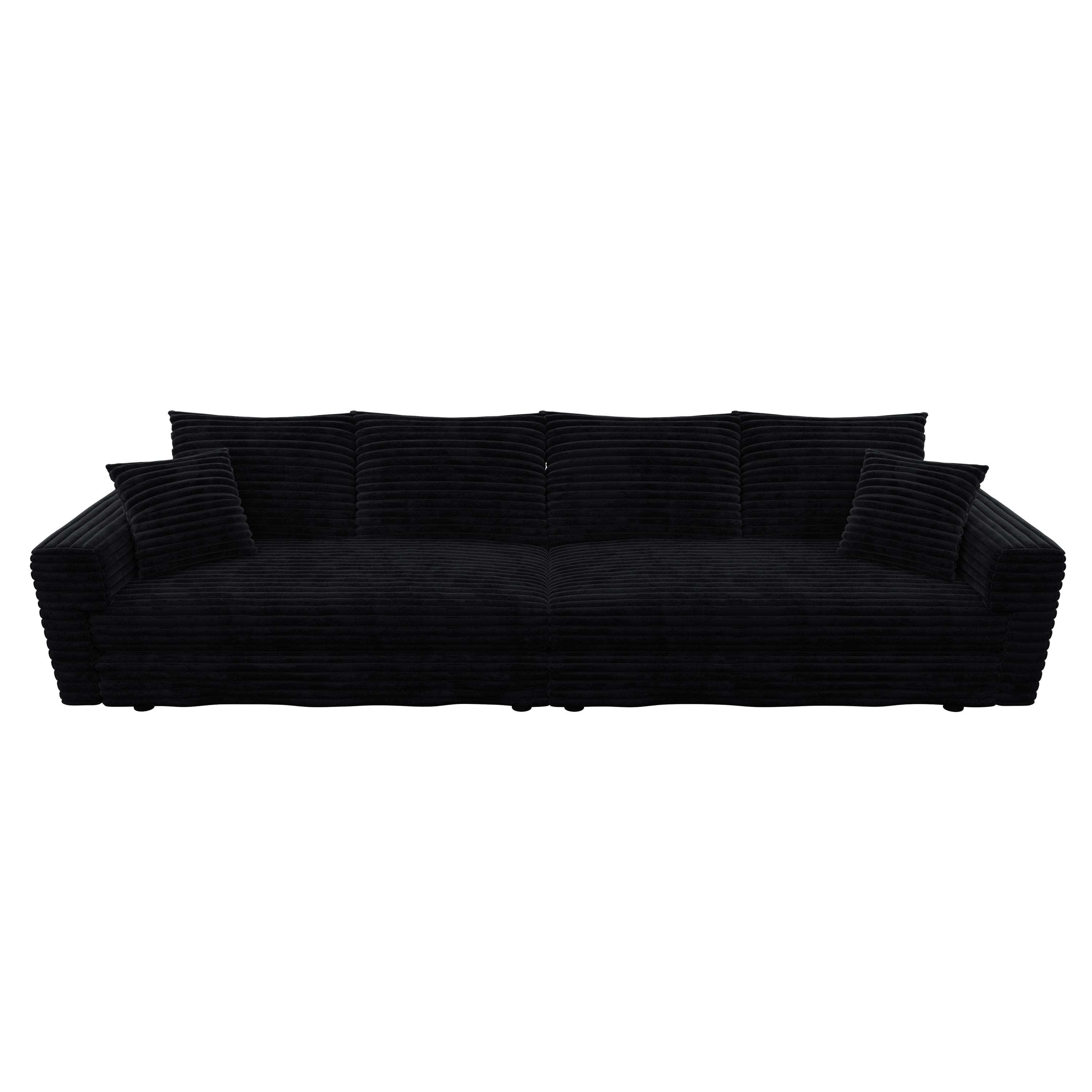104.3 ' Plush Corduroy 4-Seat Sofa, Modern Comfy Upholstered Sofa Cloud Couch, Deep Seat Couches with Soft Pillows and 2 Ottomans, Convertible Sofa Lounge Chair, for Living Room,Apartment,Office,Black