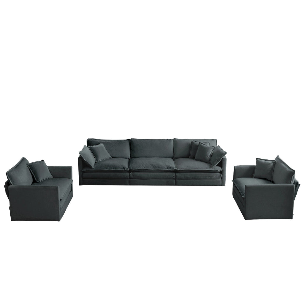 Sofa Set of 3, 1+1+3 Seats Living Room Sofa Set, Accent Chair, Loveseat, and Three-Seat Sofa Modern Style Round Arms 3 Piece Sofa Set, Gray Chenille