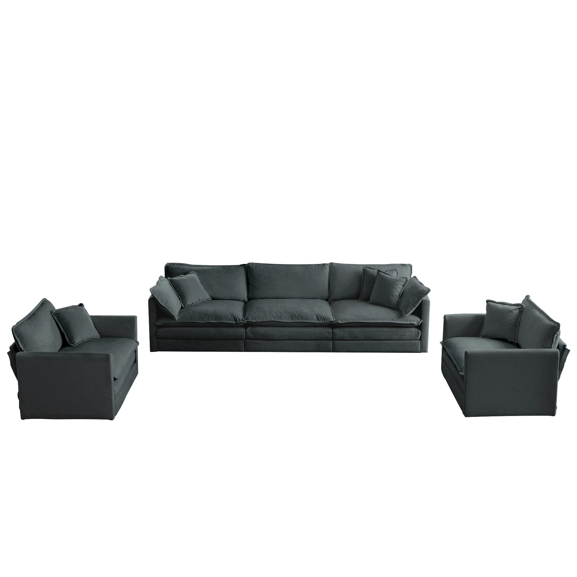 Sofa Set of 3, 1+1+3 Seats Living Room Sofa Set, Accent Chair, Loveseat, and Three-Seat Sofa Modern Style Round Arms 3 Piece Sofa Set, Gray Chenille
