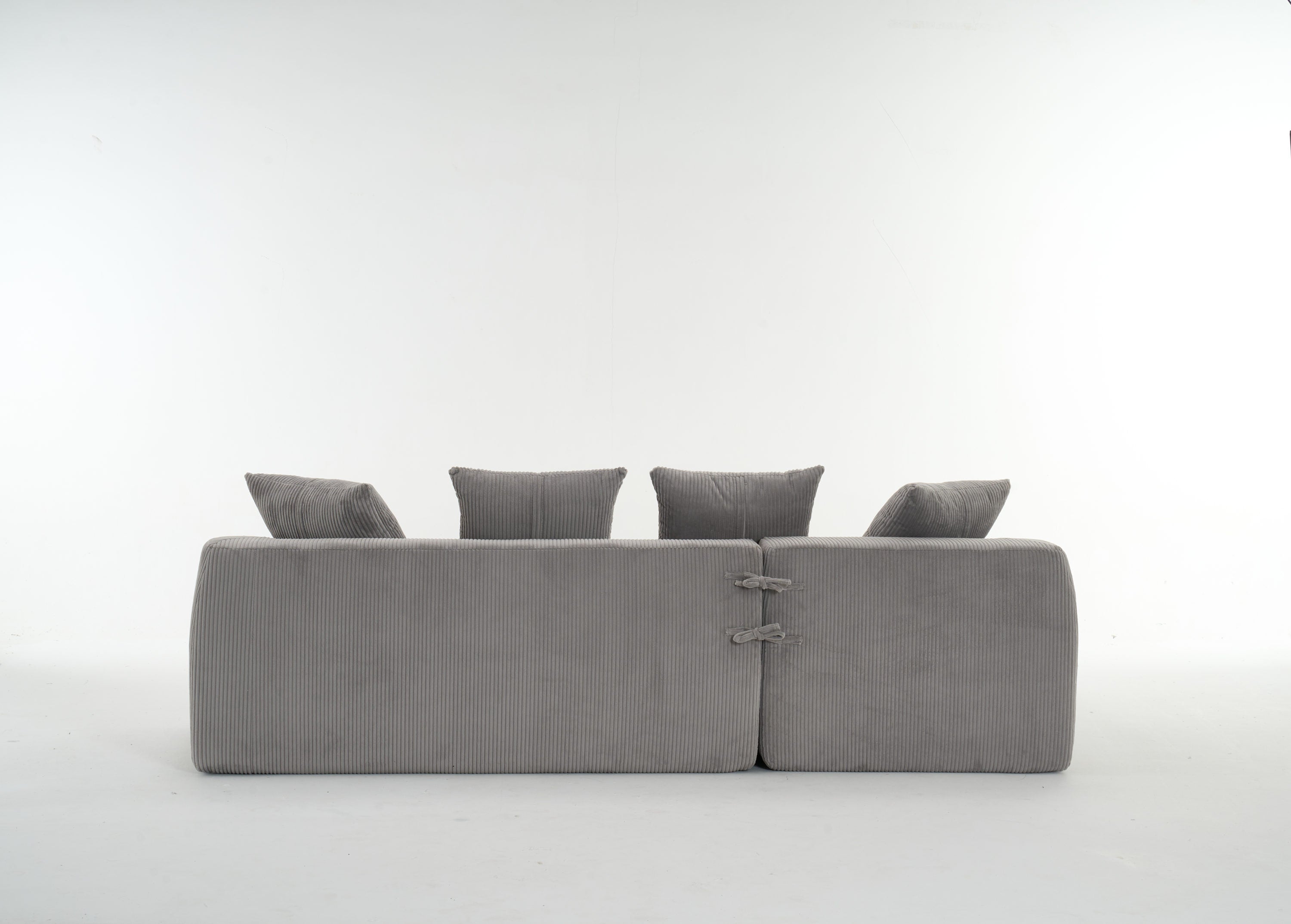 LY-023 LIGHT GREY COMPRESSION SOFA: Combining chaise longue with 3-seater, Corduroy Fabric, full sponge compression sofa,combined sofa with 4 pillows for living/ Home Furniture/ Apartment