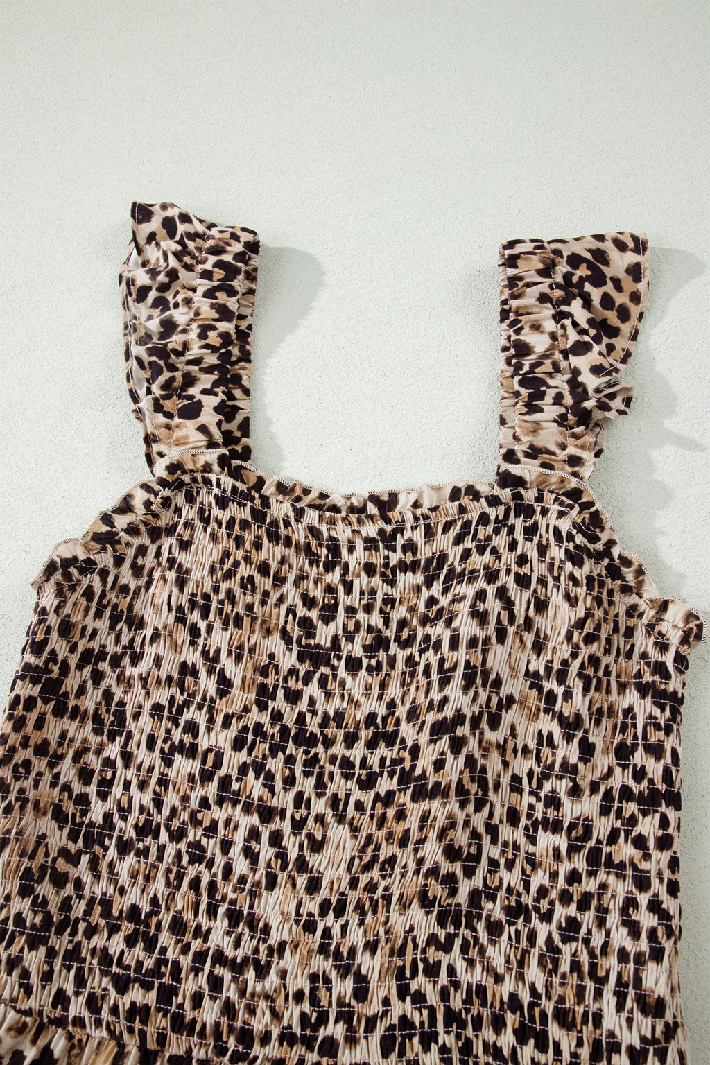 Leopard Ruffle Straps Smocked Tiered Maxi Dress