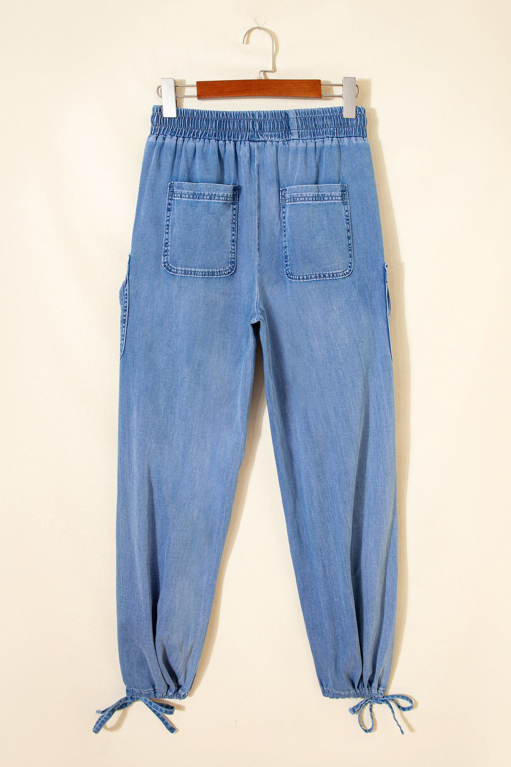 Denim Drawstring Pocket Elastic Waist Loose Pants