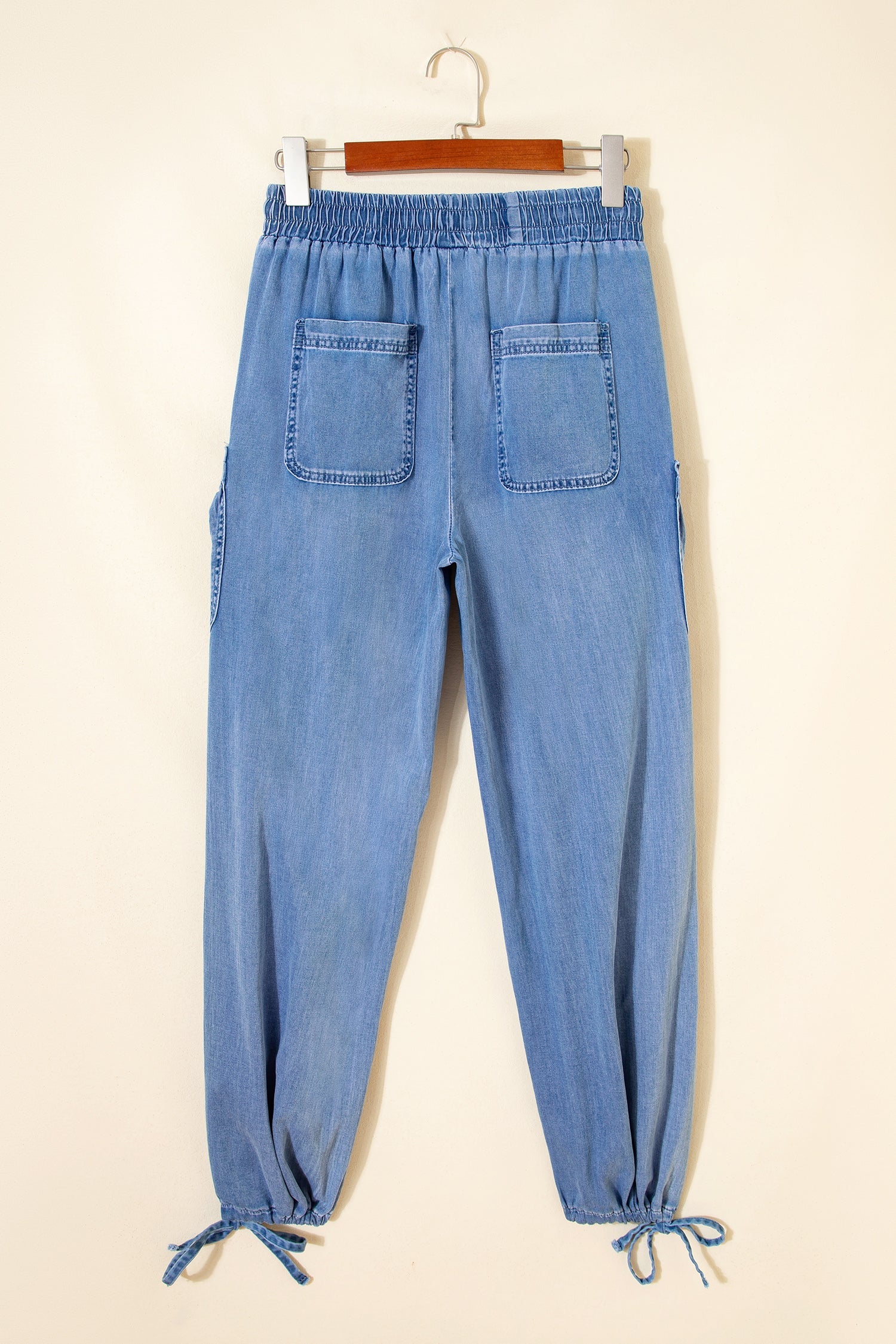 Denim Drawstring Pocket Elastic Waist Loose Pants
