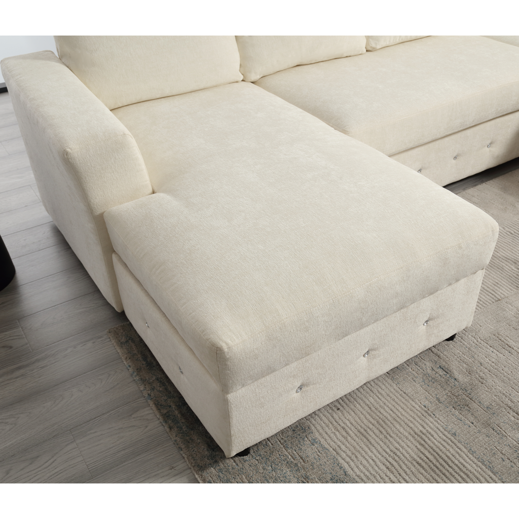 [NEW ARRIVED] [VIDEO PROVIDED]110.75' Sectional Sofa,Oversized modular sofa,Chaise Storage, Modern U Shaped  Couch , Upholstered Sofas,Chenille,Crystal button , Living Room, Apartment,  Beige