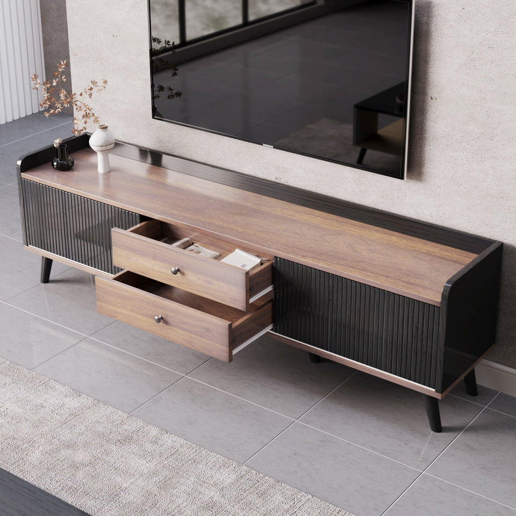 63'' Mid Century TV Stand with 2 Cabinets&  Open Compartments, Entertainment Center for TVs up to 70'', Television Console for Living Room, Bedroom, Home Theatre