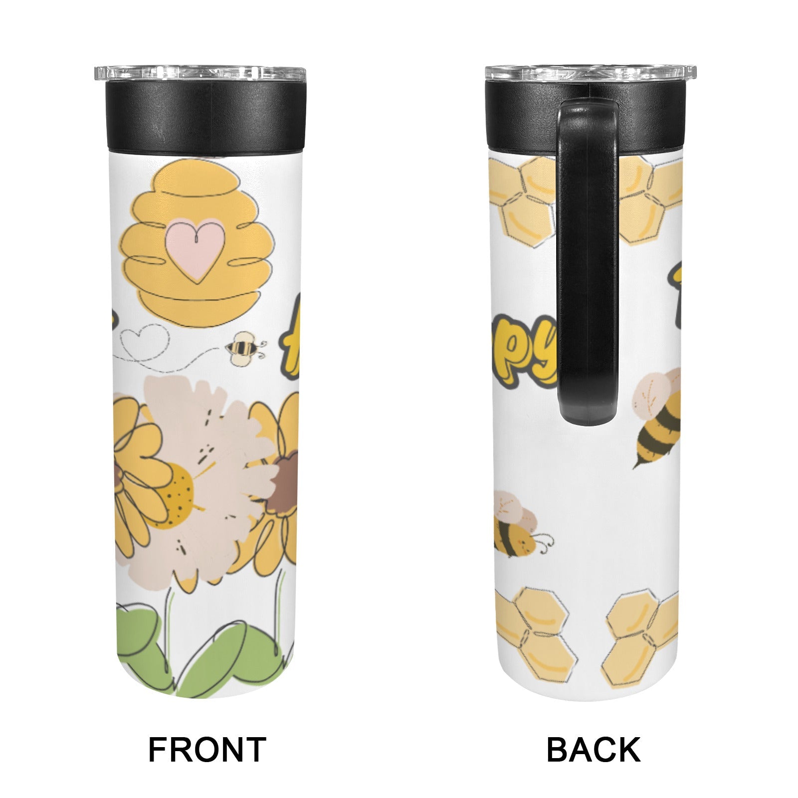 Bee Happy Honey Bees Insulated Water Bottle with Handle | Ships from USA