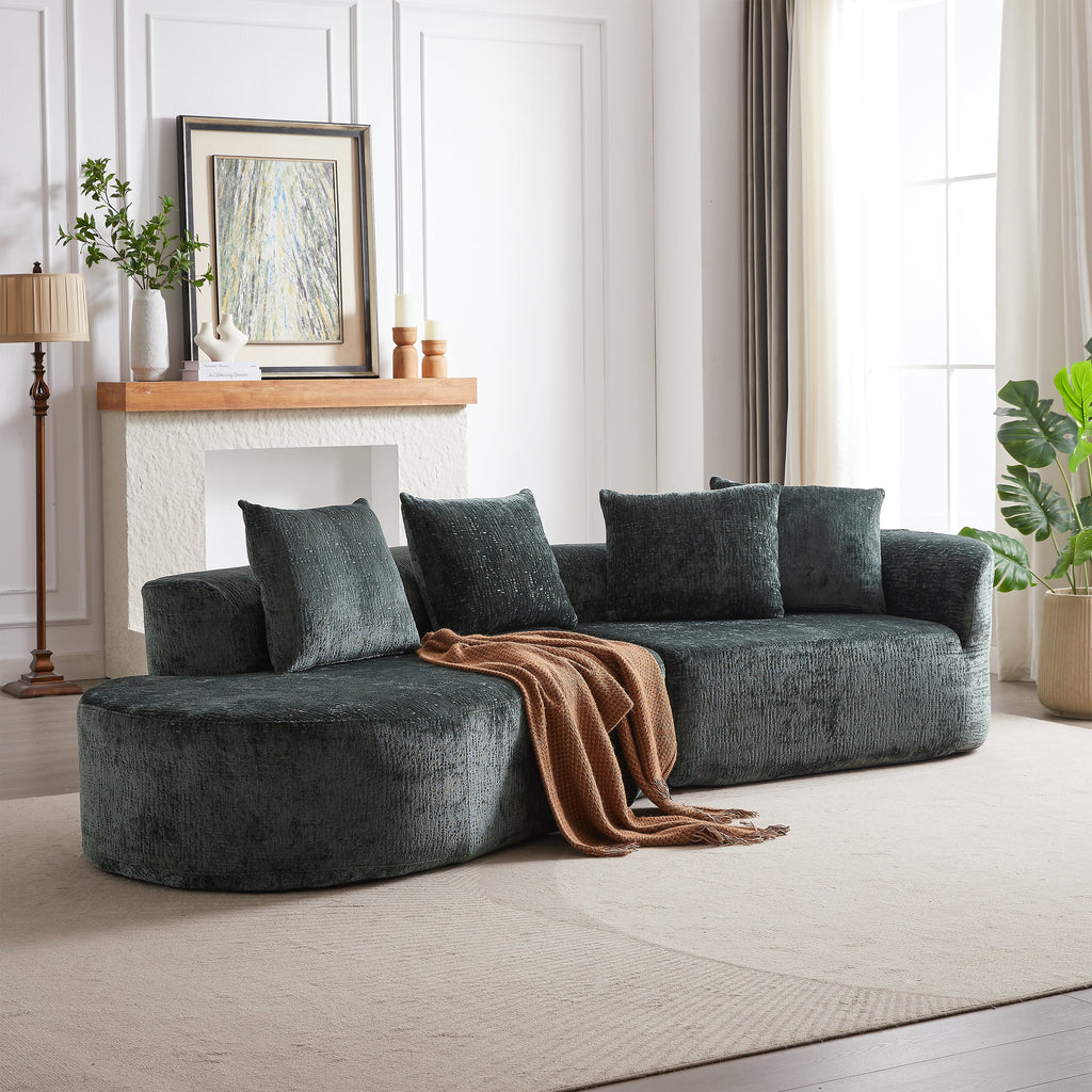 Modern Upholstered Oversized Sectional Sofa, 114-Inch Chenille 4-Seater Extra Deep & Wide Seat Curved Cloud Couch with 4 Throw Pillows, Free Combination Sofa Couch for Living Room,Bedroom