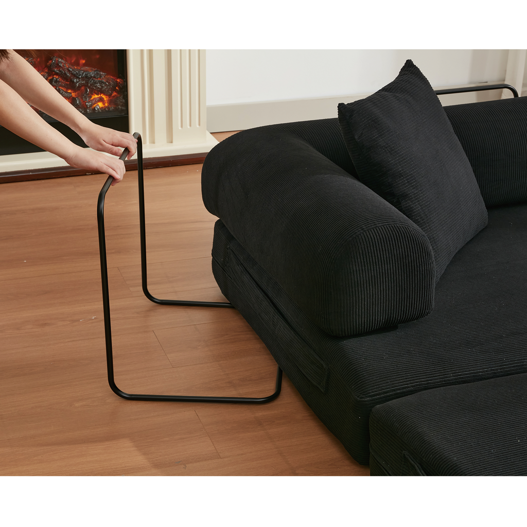 [NEW ARRIVED] [VIDEO PROVIDED] 78.5' Folding Convertible Out Sleeper Sofa Bed,4-in-1 DIY Combination Convertible Sofa,3 seat, Folding  Sofa, King Size , Bedroom,Apartment,Corduroy,Black