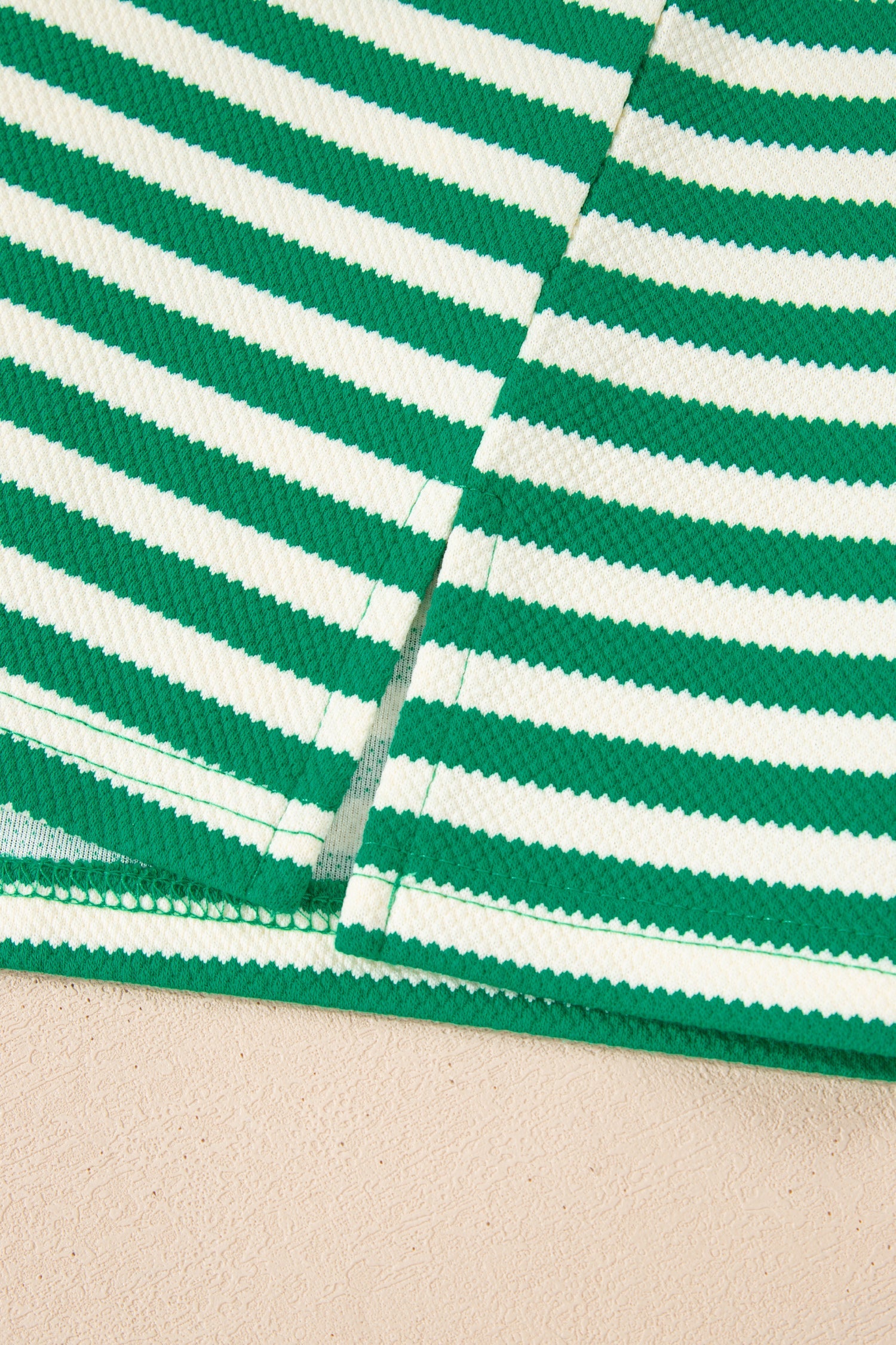 Stripe Patchwork Puff Short Sleeve V-Neck Blouse