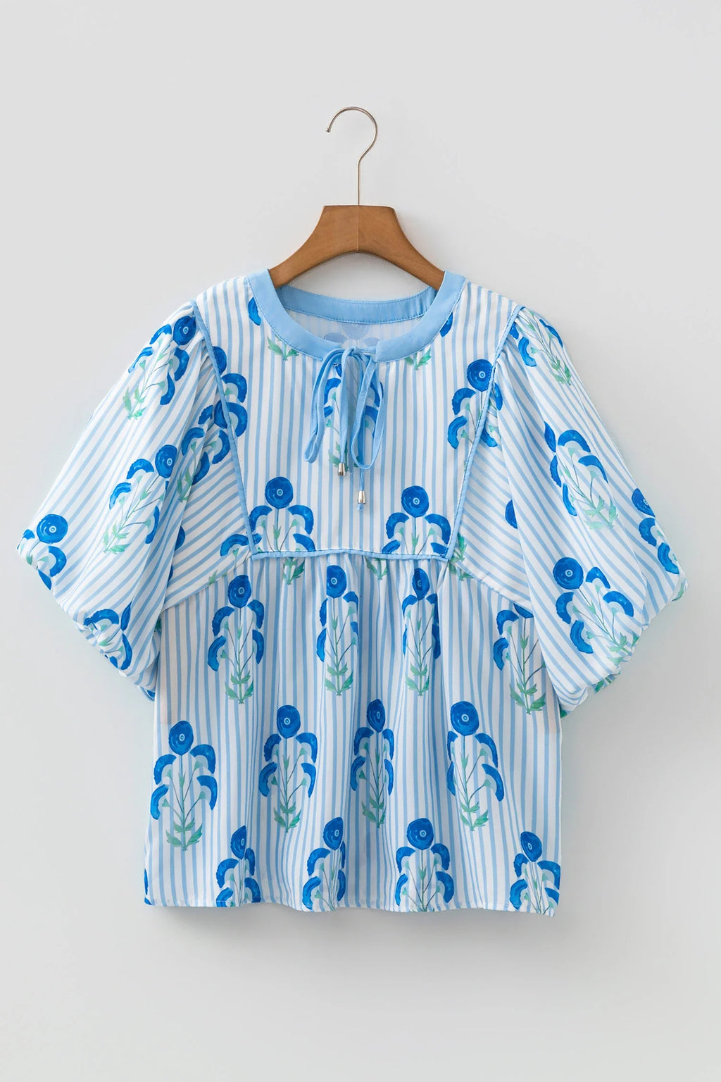 Floral Tie Neck Puff Sleeve Blouse